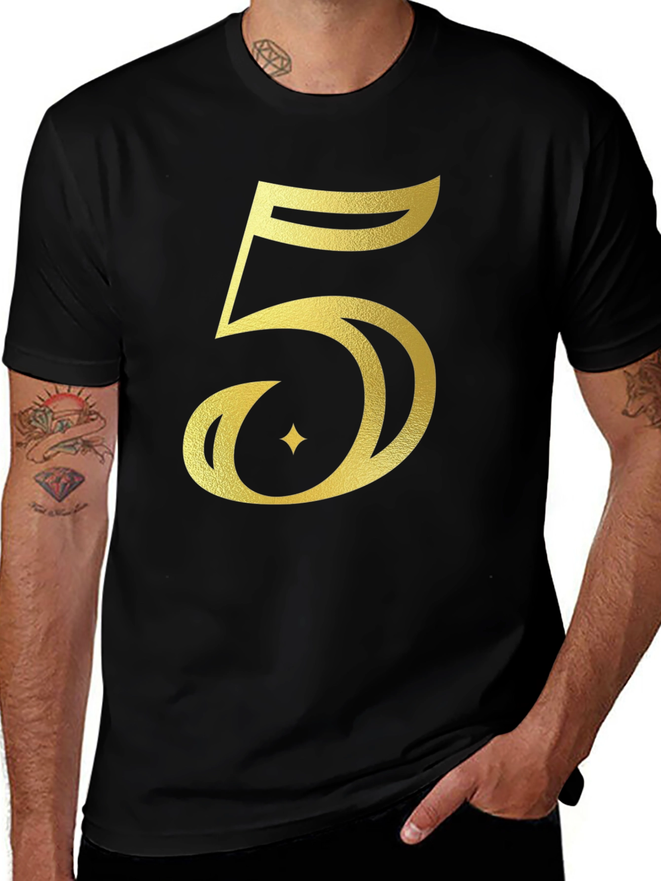 Gold Number 5 Graphic Black T-Shirt