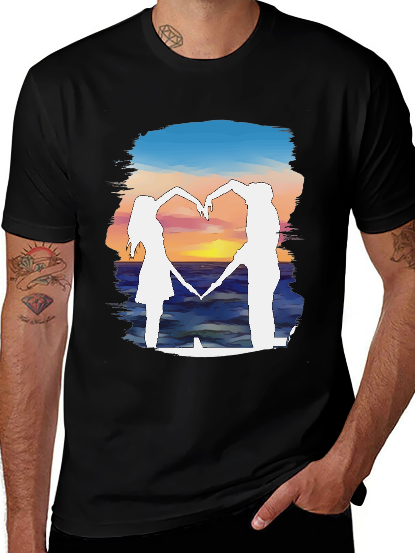Variant 13 of Sunset Heart Silhouette Graphic Tee