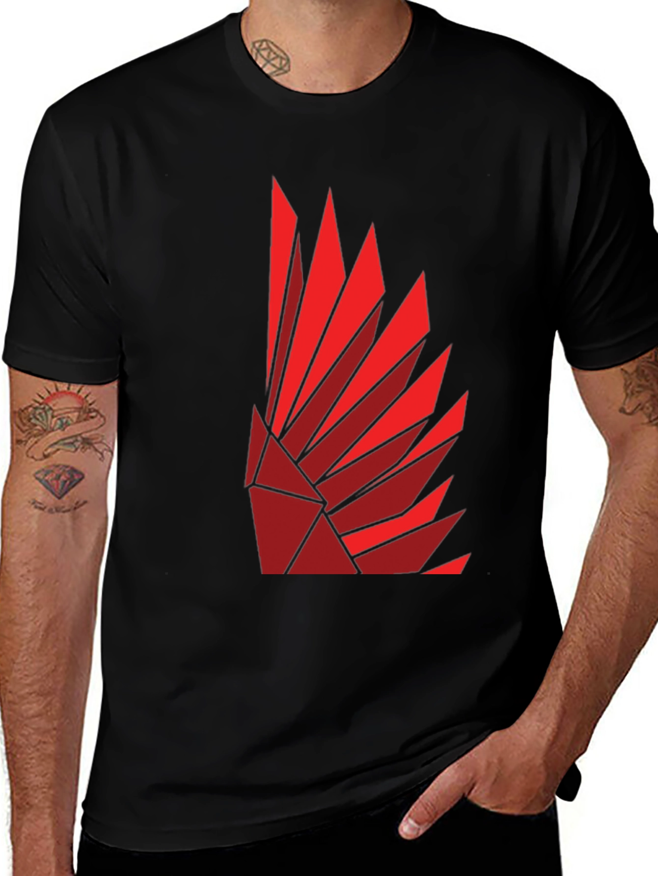 Variant 8 of Geometric Feather Design Black T-Shirt