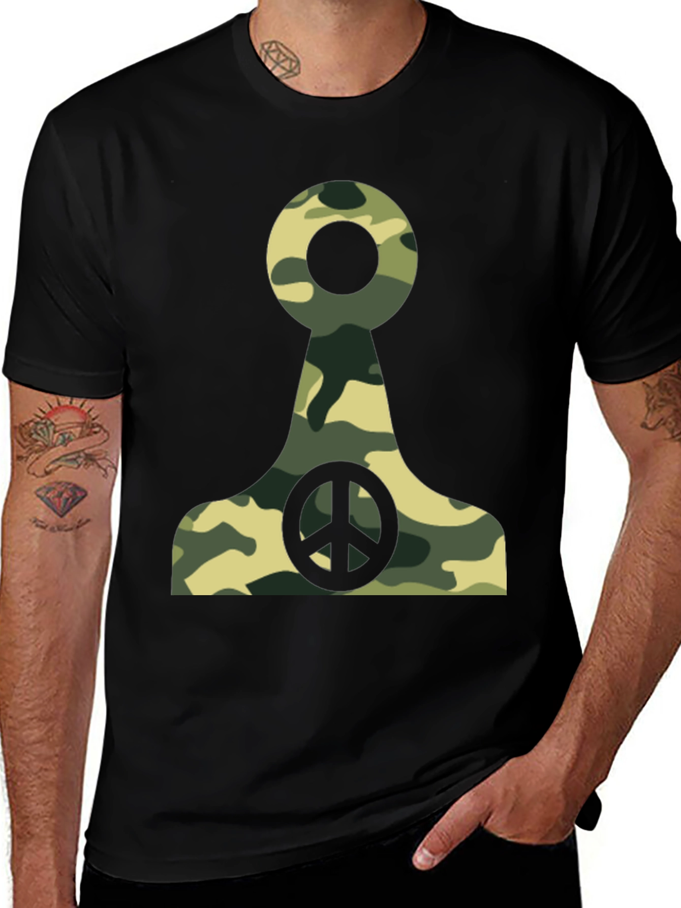 Variant 6 of Camo Peace Sign Graphic Tee - Mens Casual Fashion