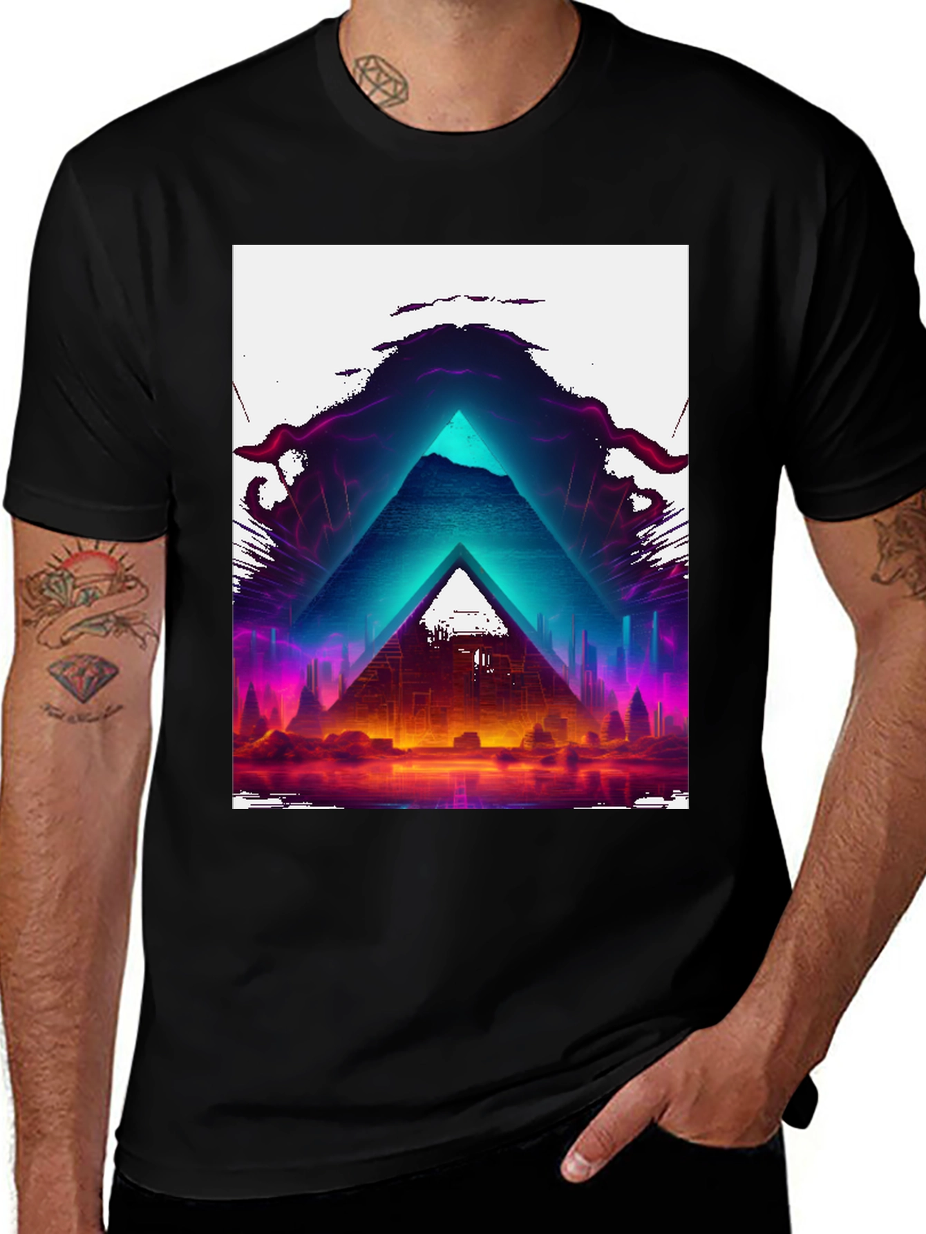 Variant 5 of Cyber Pyramid Black T-Shirt