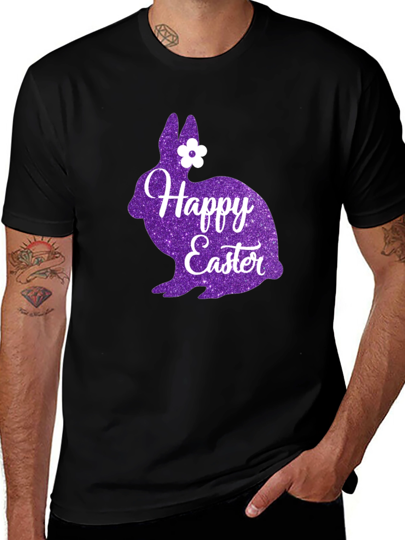 Happy Easter Bunny T-Shirt - Black Crew Neck Tee