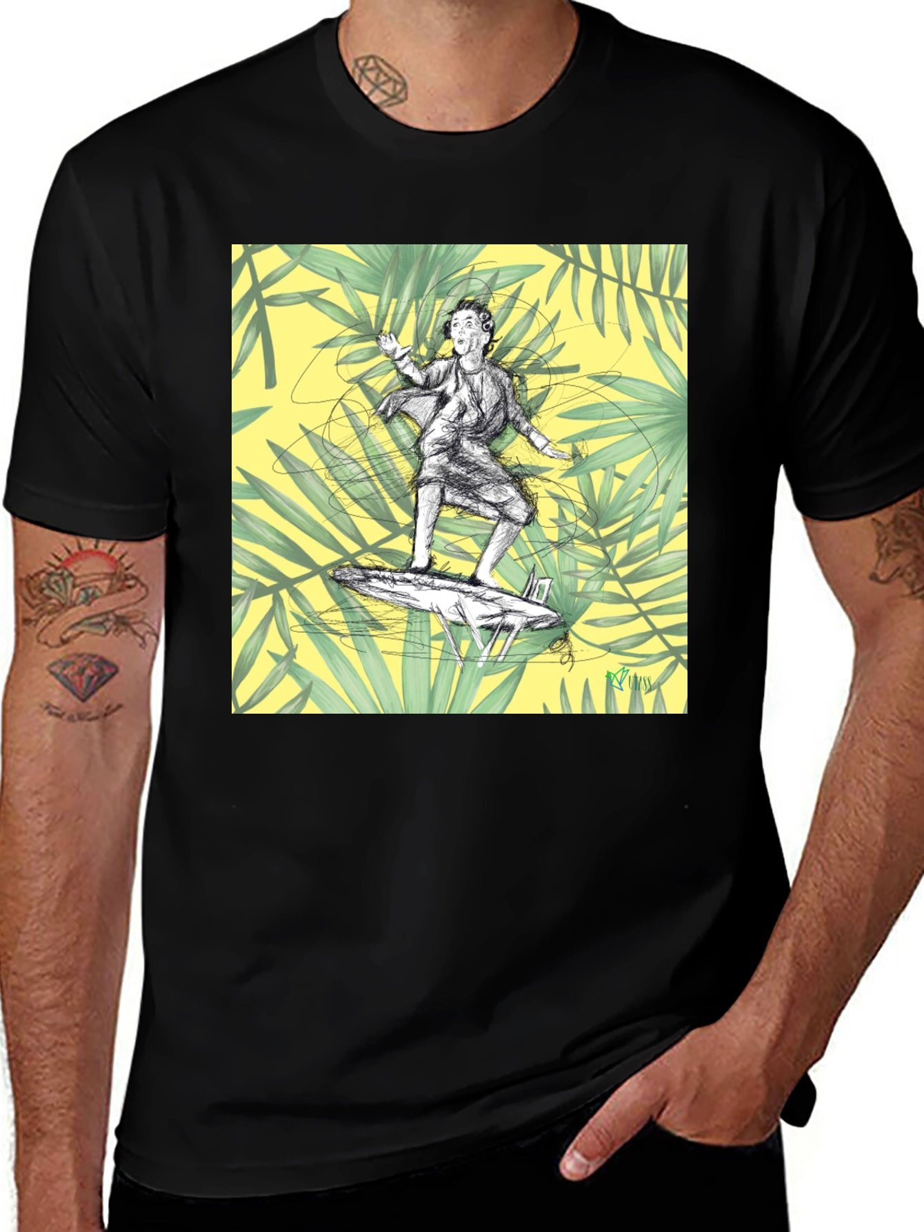 Variant 19 of Surfing Graphic Tee - Black Cotton T-Shirt