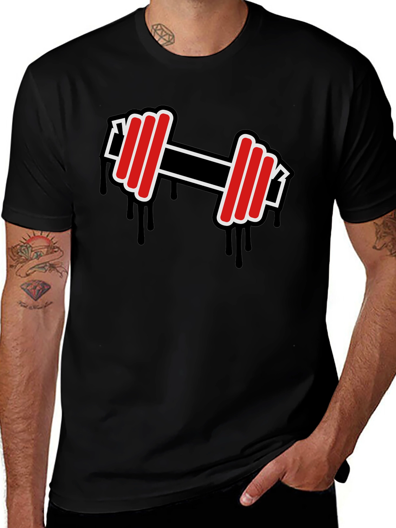 Variant 12 of Dripping Dumbbell Graphic Tee - Black