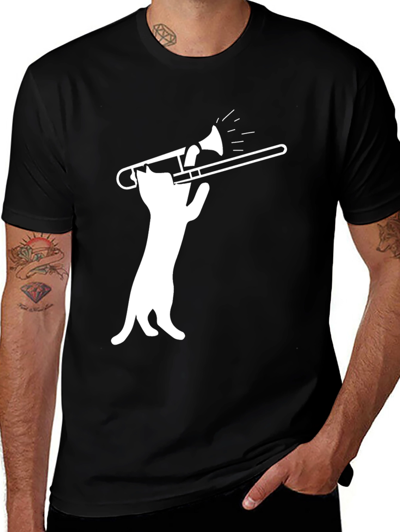 Variant 26 of Cat Trombone Player T-Shirt - Black