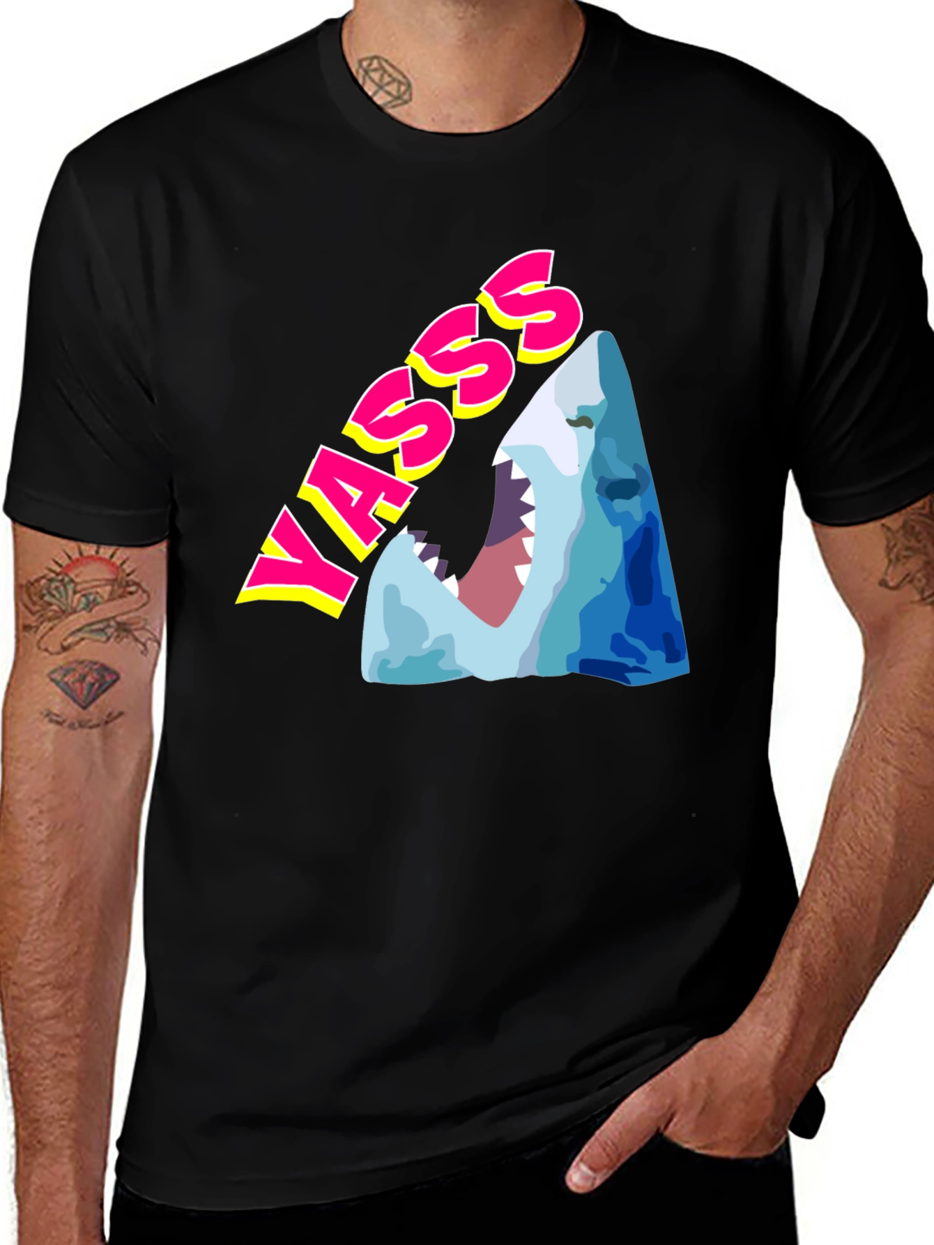 Variant 28 of Yasss Shark Graphic Tee - Trendy & Fun