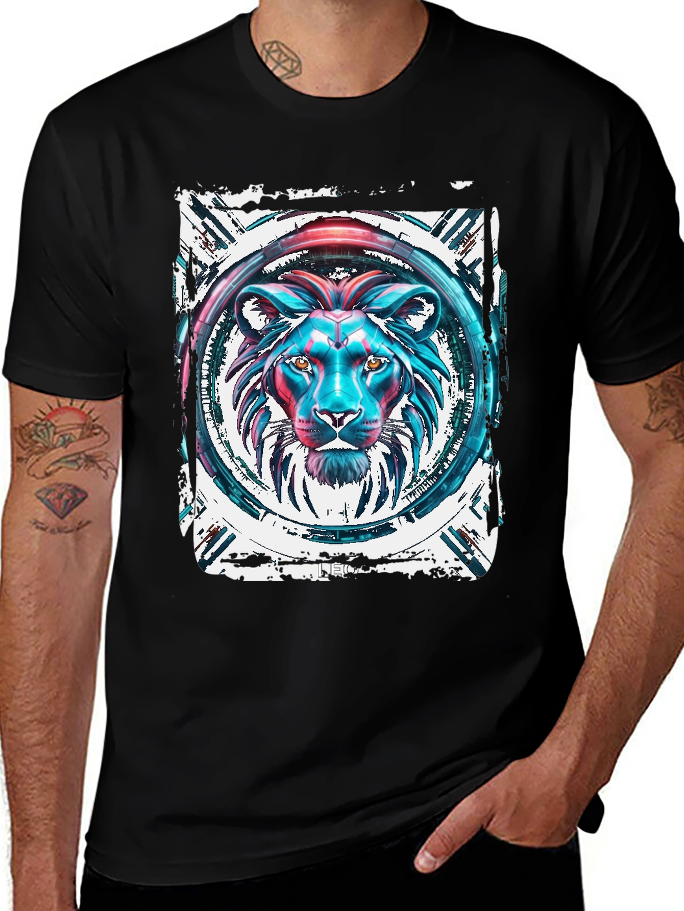 Variant 16 of Lion Graphic Print Black T-Shirt