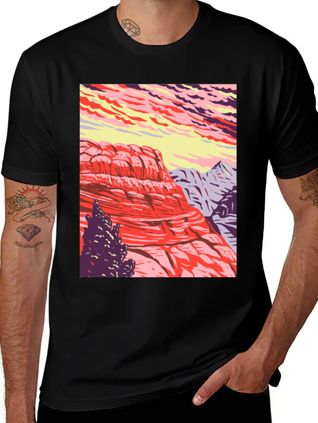 Variant 23 of Mountain Landscape Graphic Tee - Nature Inspired Black T-Shirt