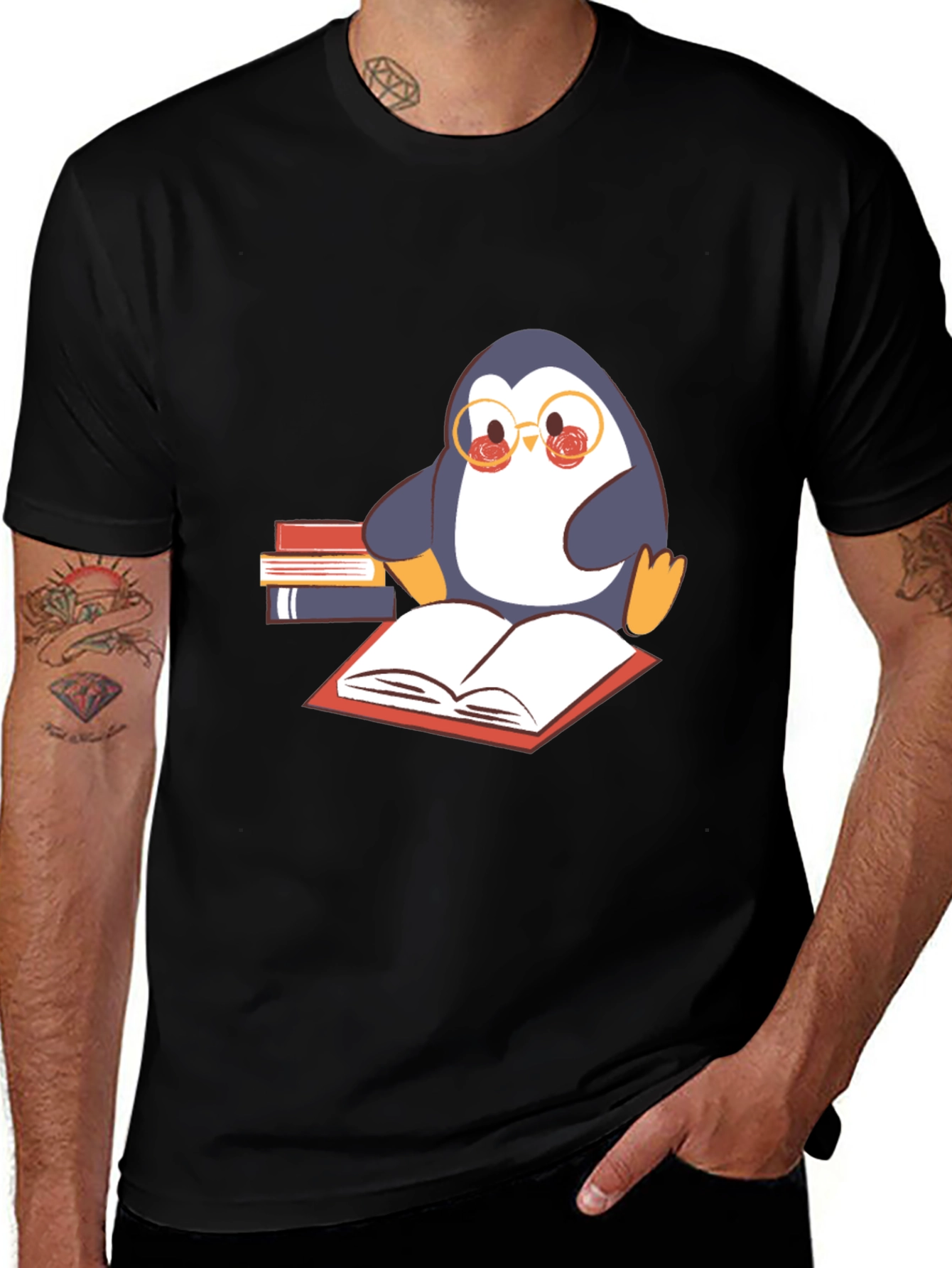 Variant 16 of Bookworm Penguin Graphic Tee - Black