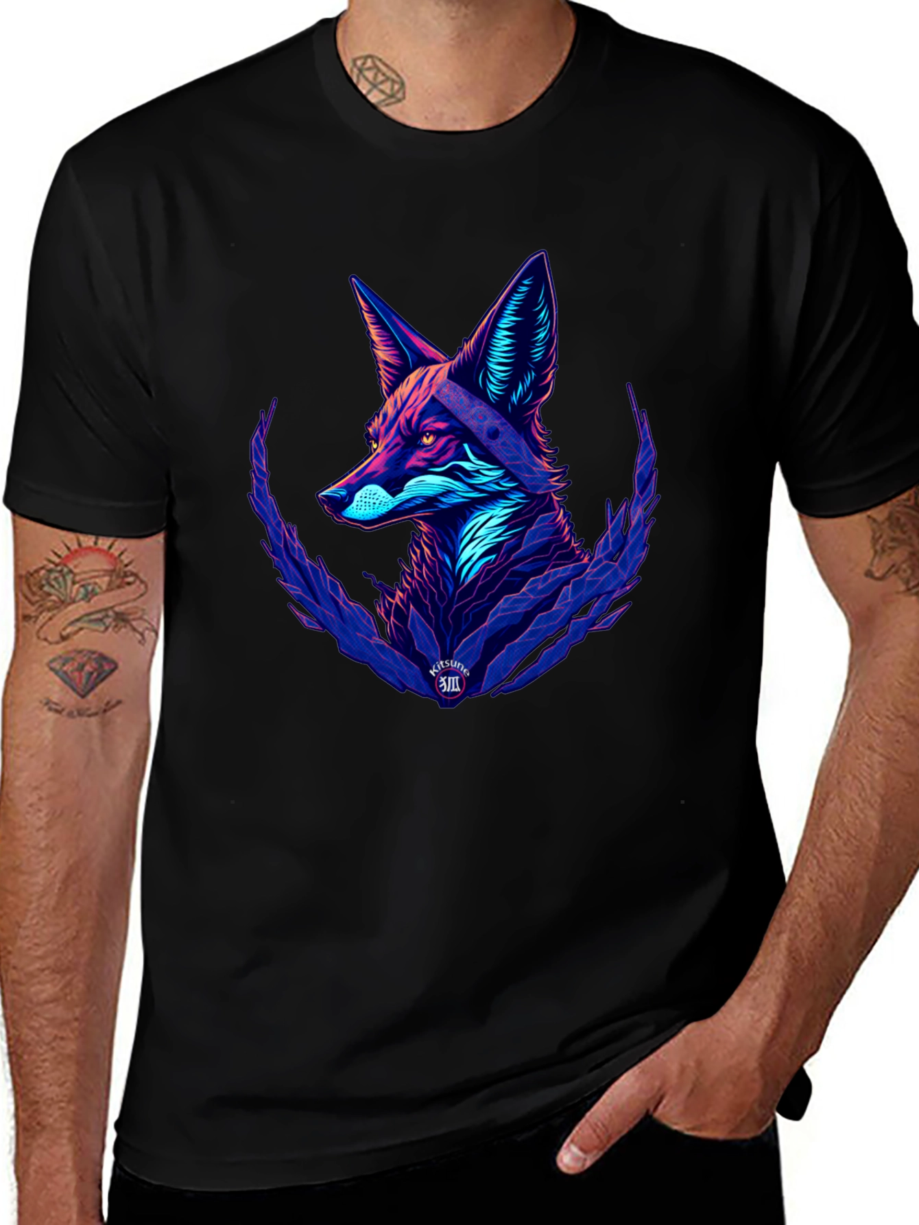 Variant 26 of Neon Fox Graphic Black T-Shirt
