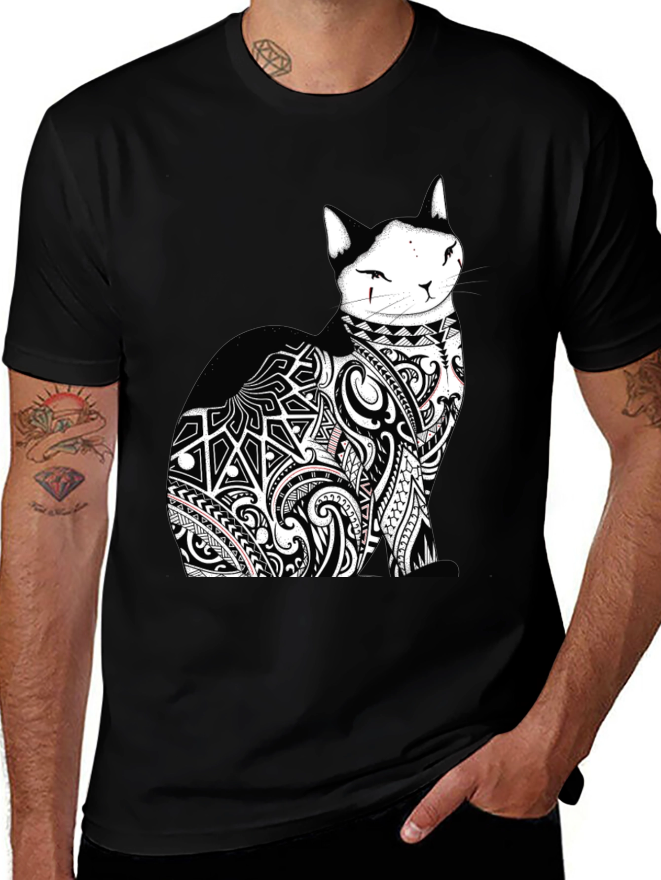 Variant 8 of Tribal Tattoo Cat Black T-Shirt