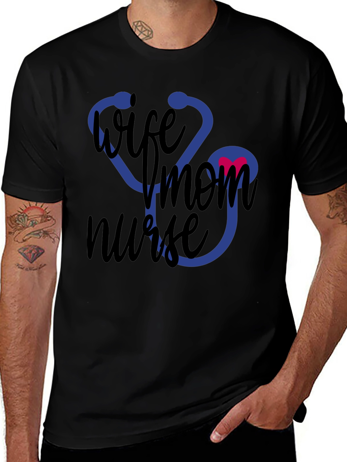 Variant 23 of Wife Mom Nurse Stethoscope Graphic Tee