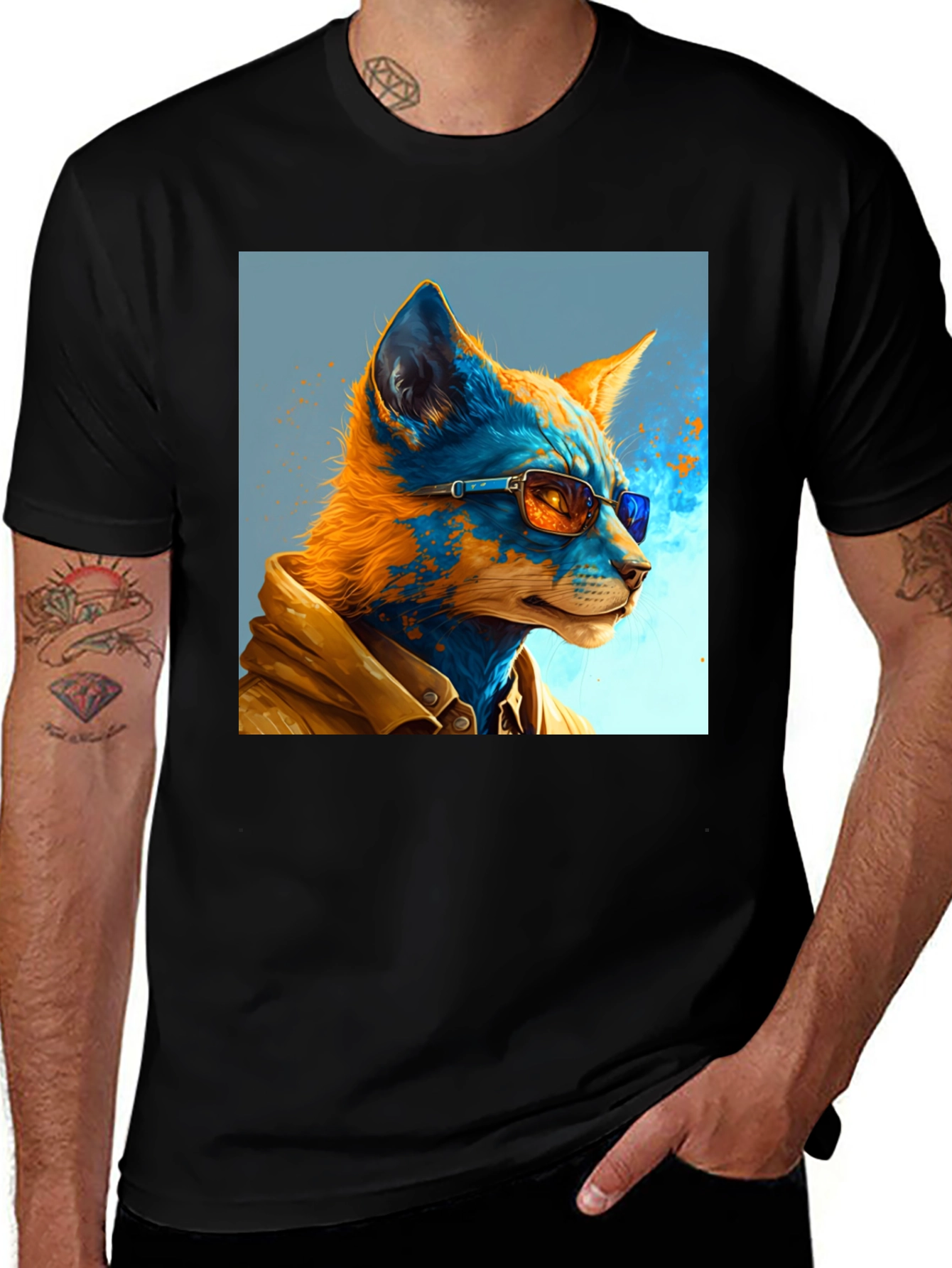 Variant 16 of Stylish Fox Art Graphic Tee - Unisex Black T-Shirt