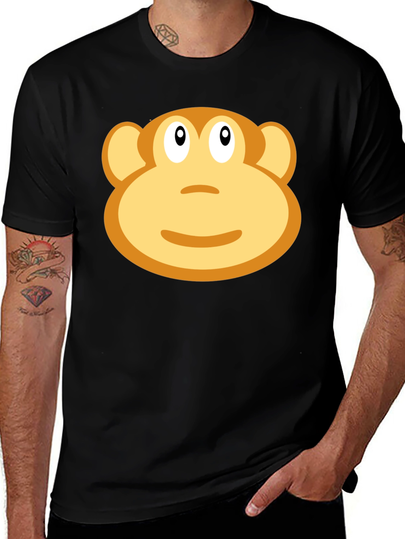 Variant 20 of Fun Monkey Face Graphic Tee - Black Cotton Shirt