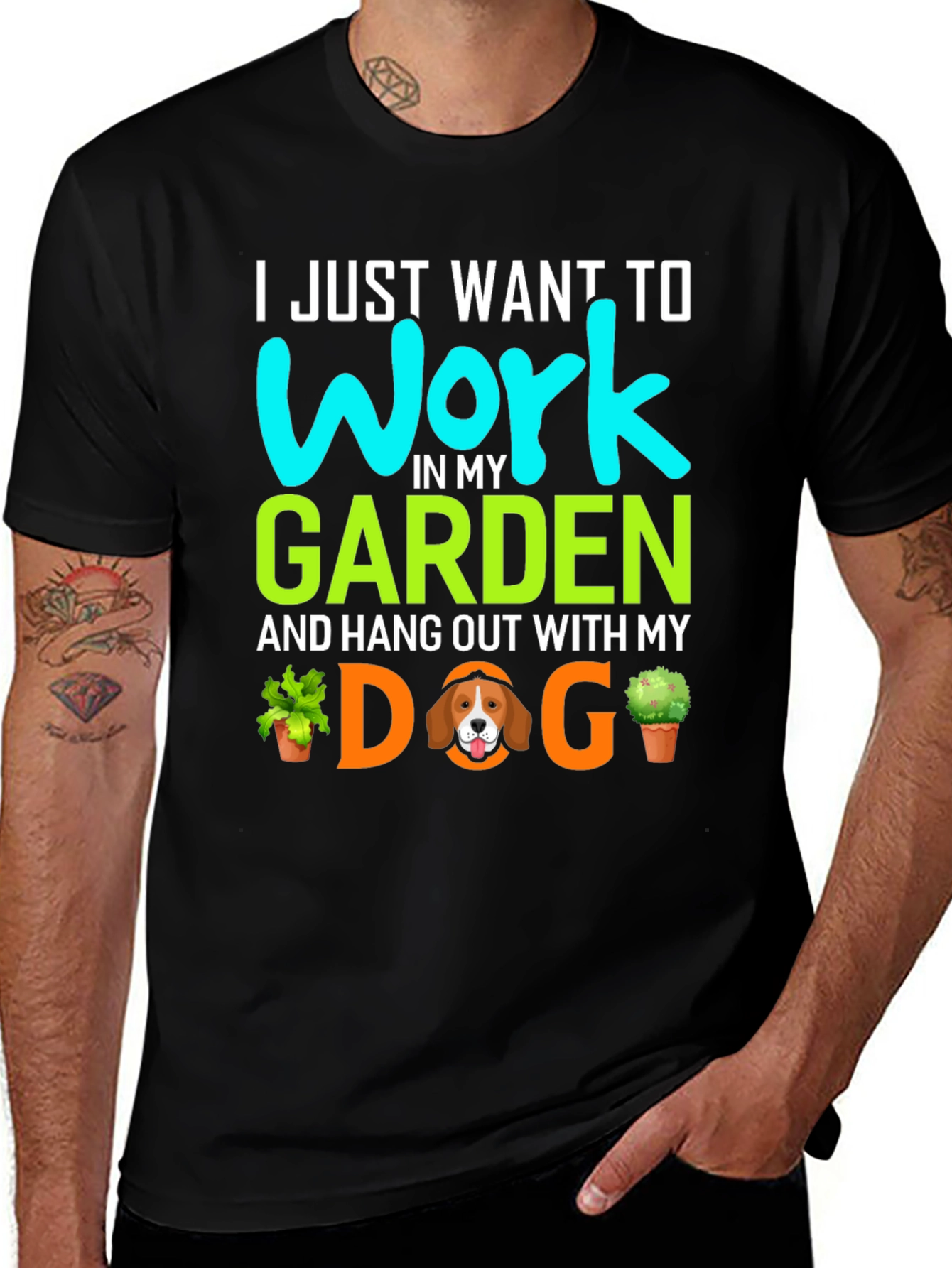 Black Gardening Dog T-Shirt - Work In My Garden main image