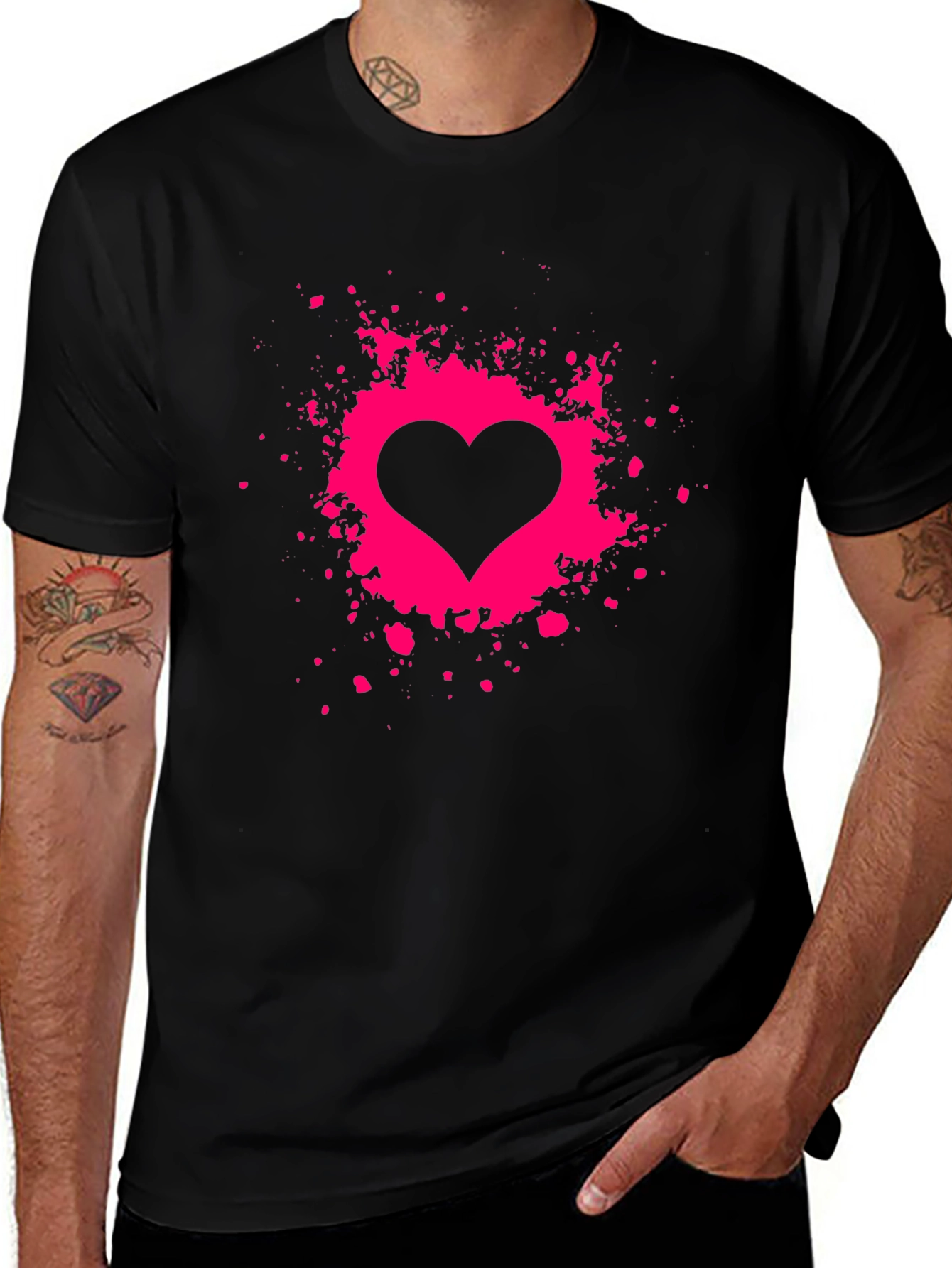 Variant 8 of Heart Splatter Graphic Black T-Shirt