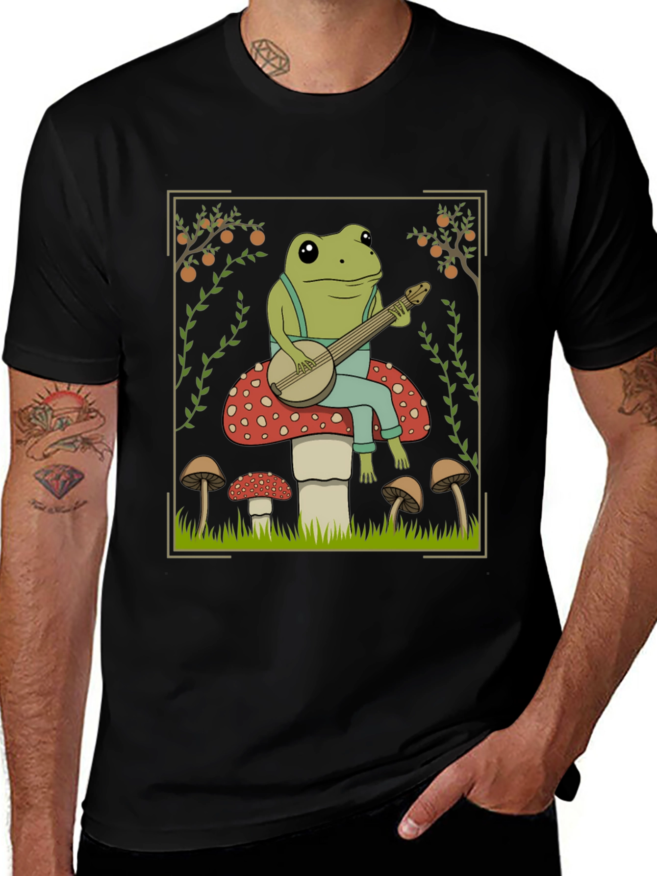 Variant 25 of Frog Banjo Player T-Shirt - Toadstool Design