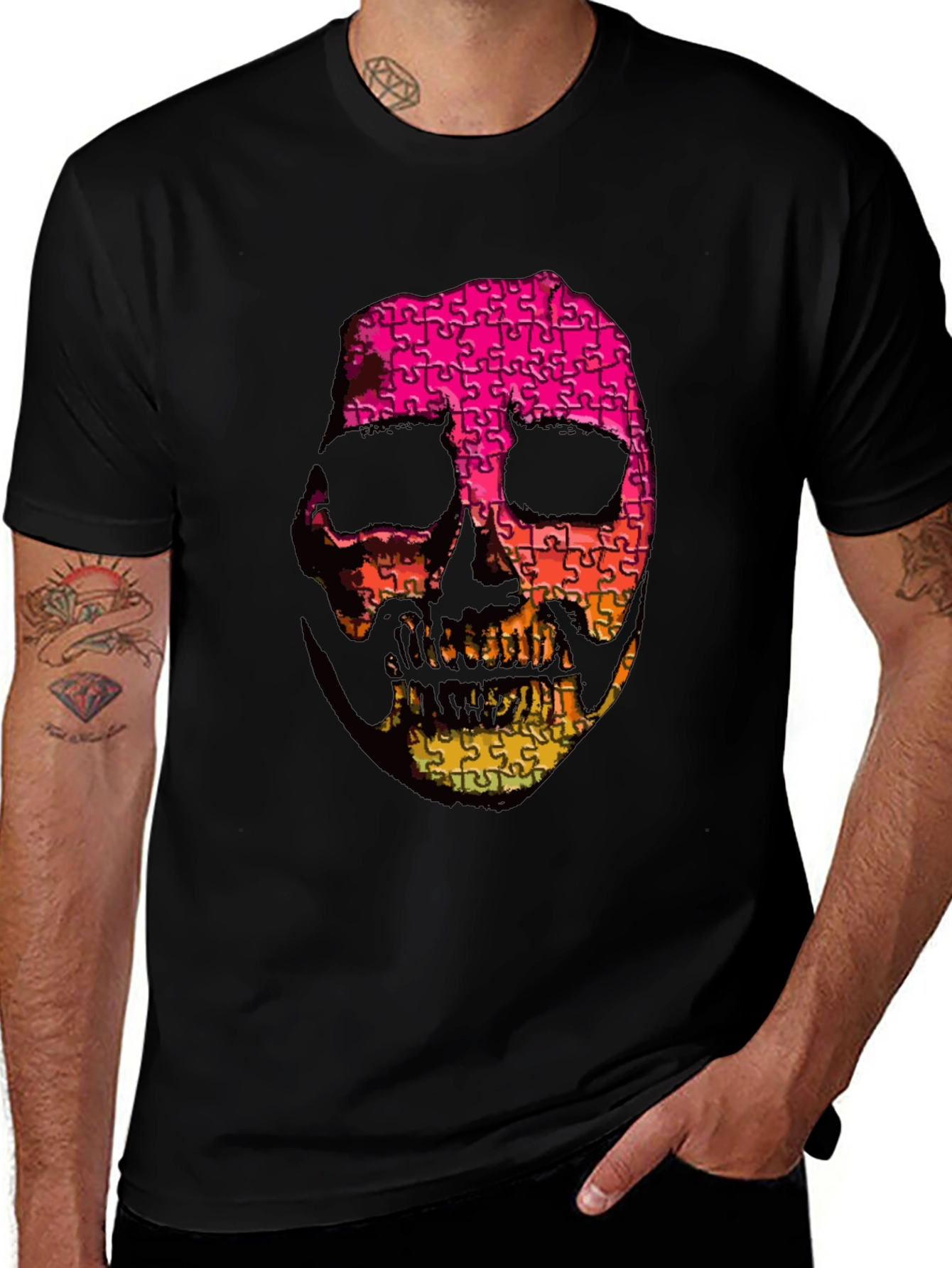 Variant 9 of Puzzle Skull Graphic Tee - Men's Black T-Shirt