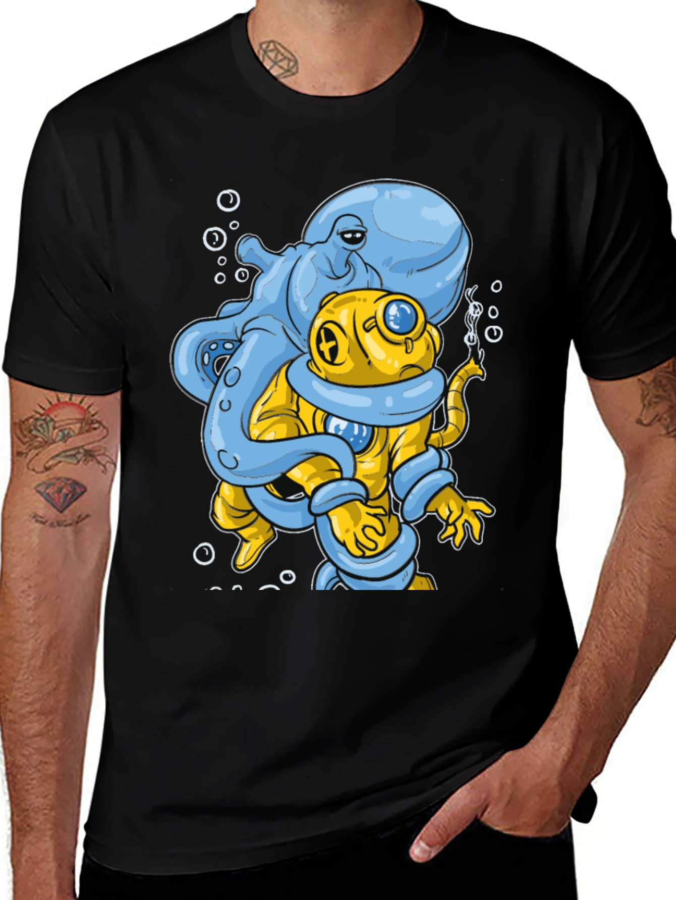 Variant 14 of Octopus Diver Graphic Tee - Novelty Design