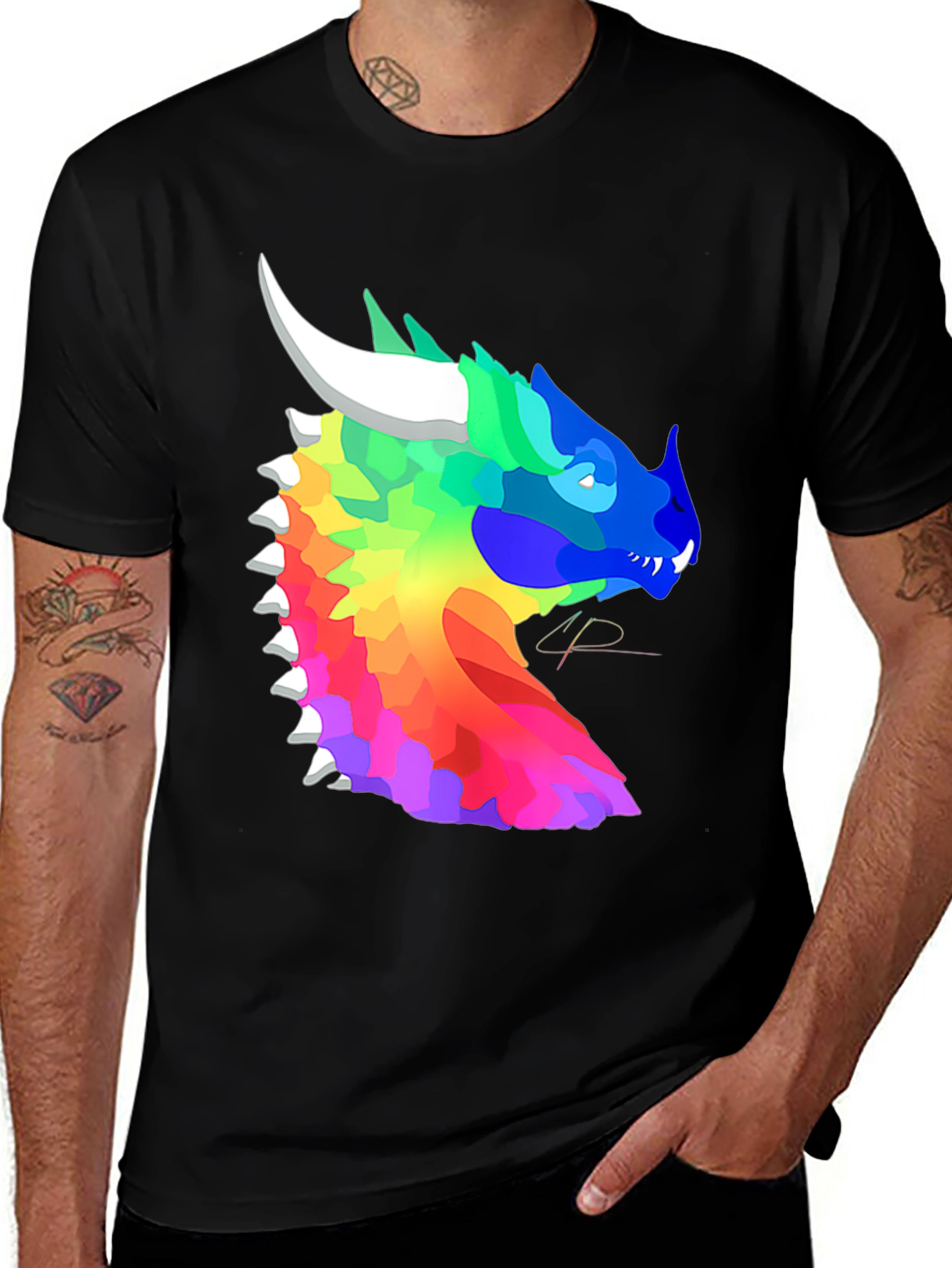Variant 17 of Rainbow Dragon T-Shirt - Artistic Fantasy Design