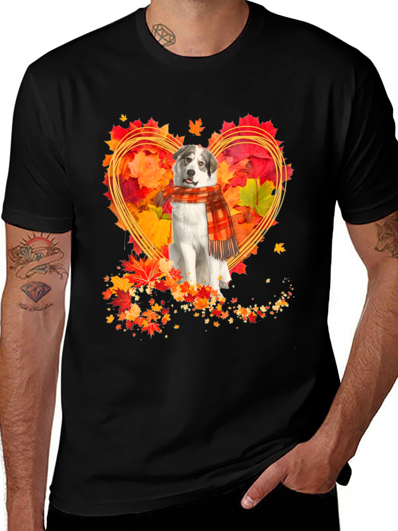 Variant 28 of Dog in Autumn Leaves Heart T-Shirt