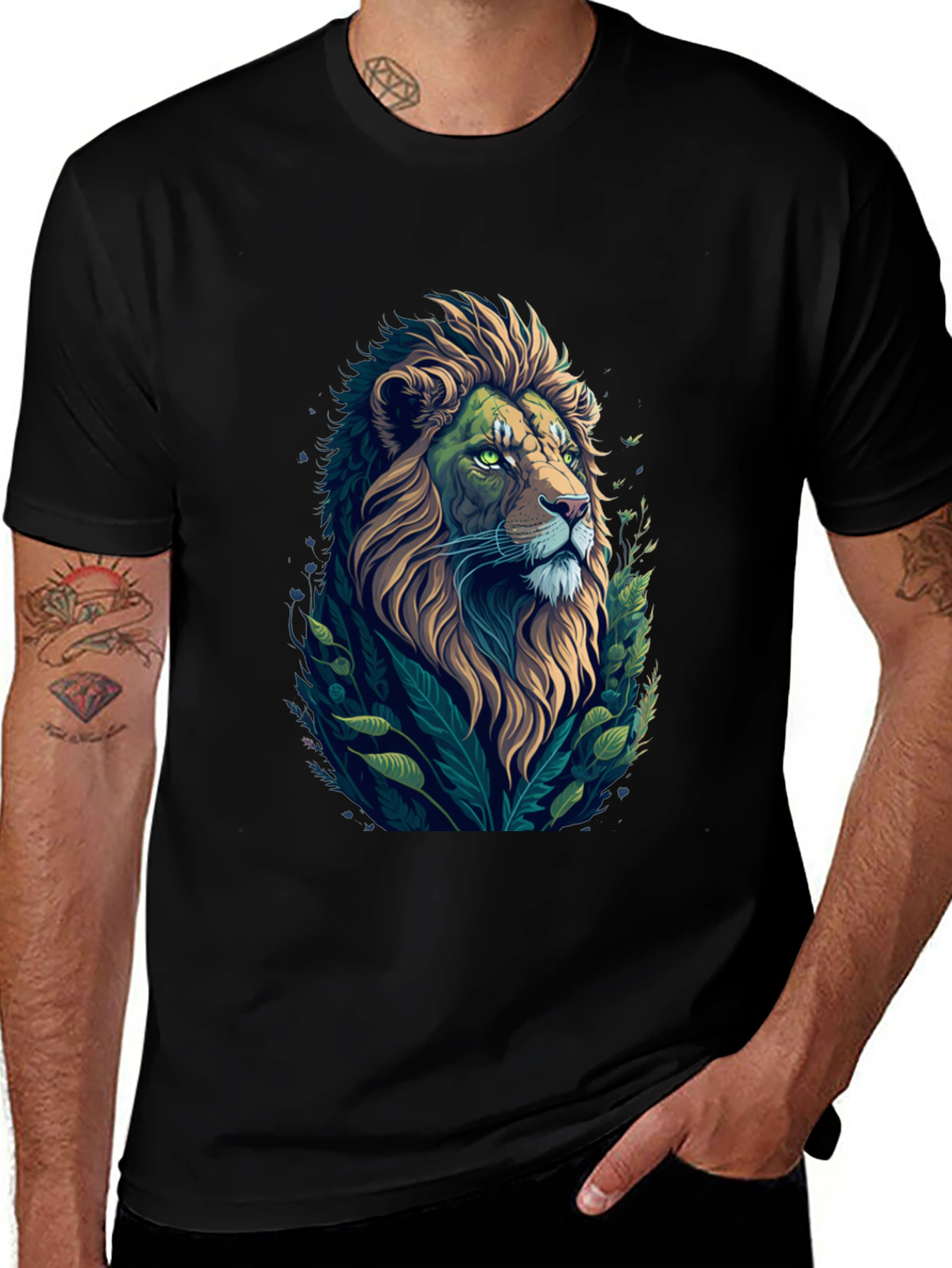 Lion Graphic Print Black T-Shirt