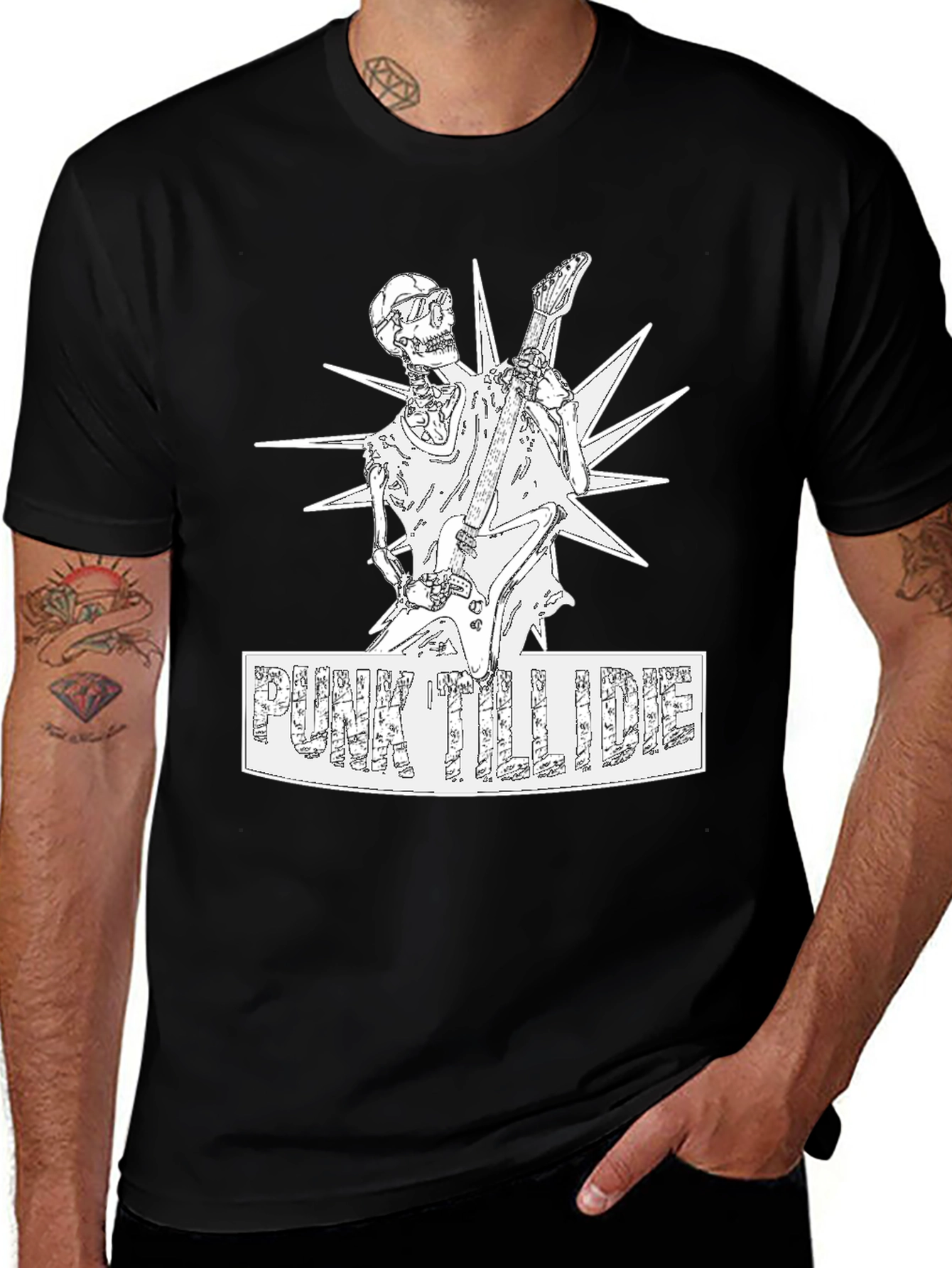 Variant 10 of Punk Till I Die Graphic T-Shirt - Skeleton Guitarist