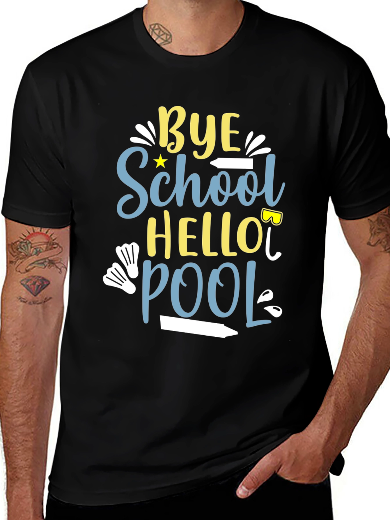 Variant 7 of Bye School Hello Pool Black Graphic Tee