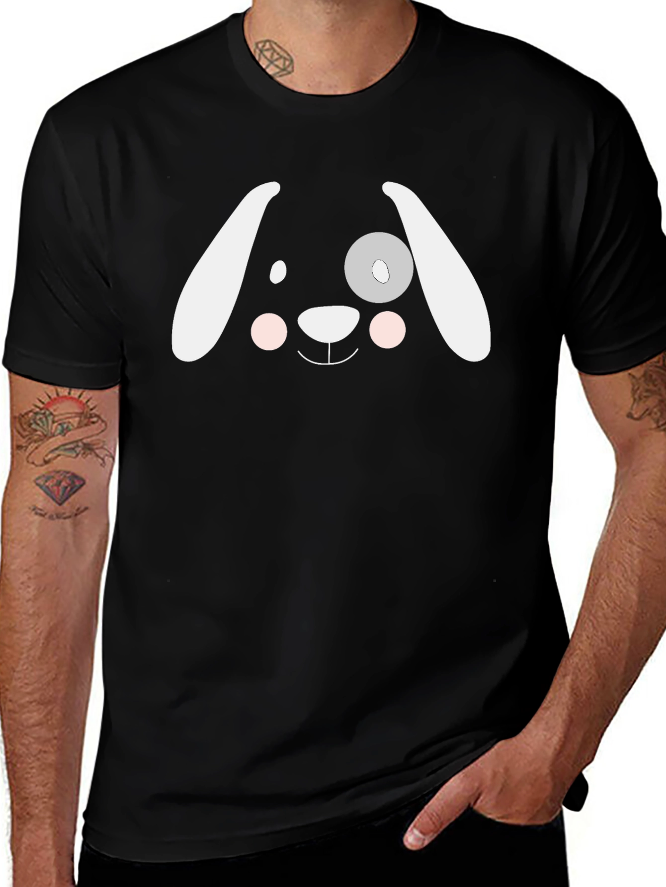 Variant 29 of Cute Dog Face Graphic Black T-Shirt