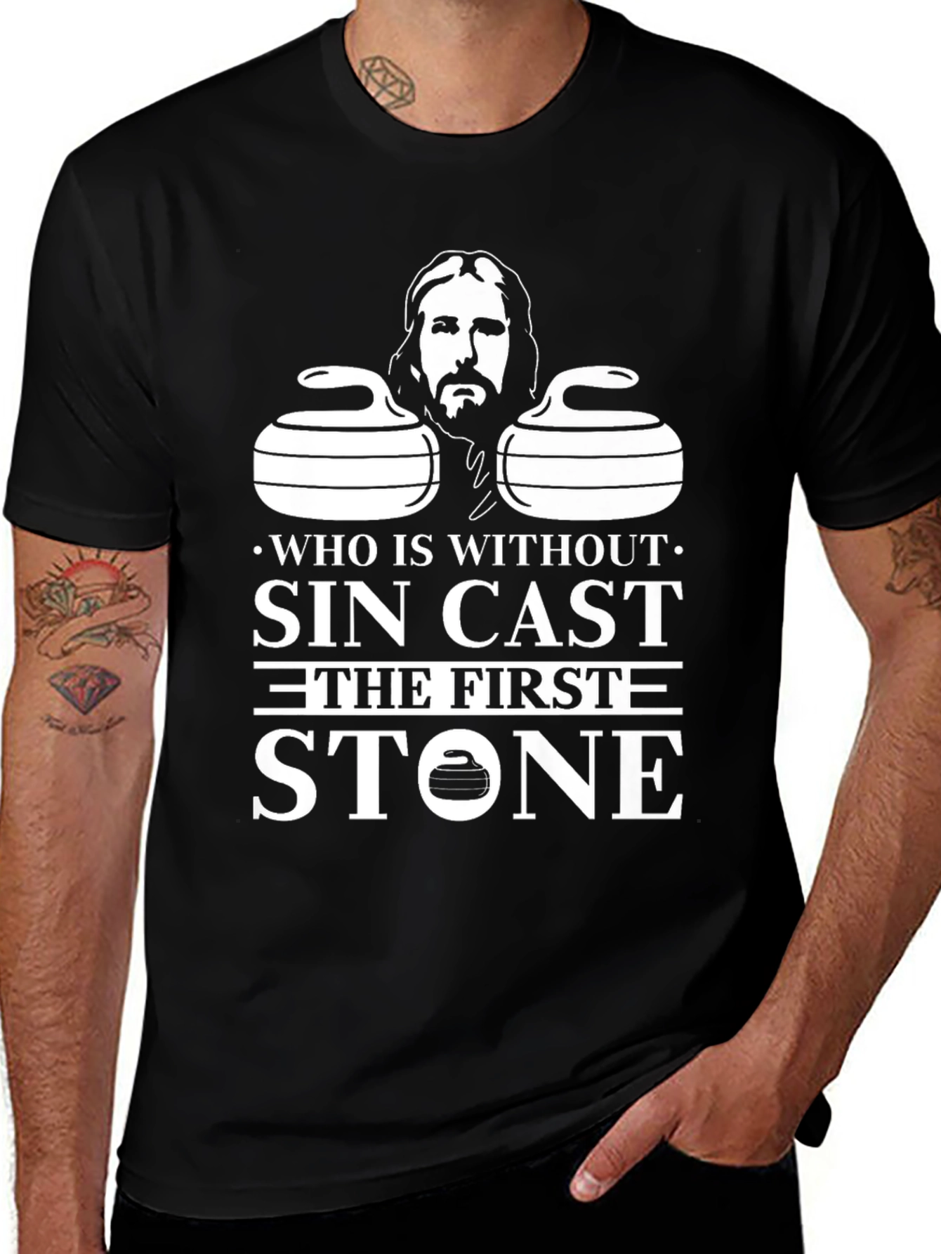 Variant 7 of Who Is Without Sin Black T-Shirt