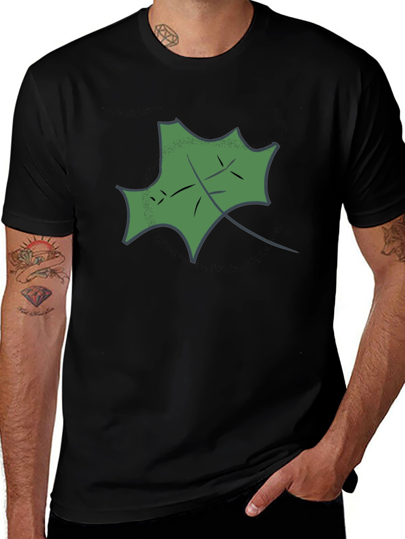 Variant 14 of Black T-Shirt with Green Leaf Design