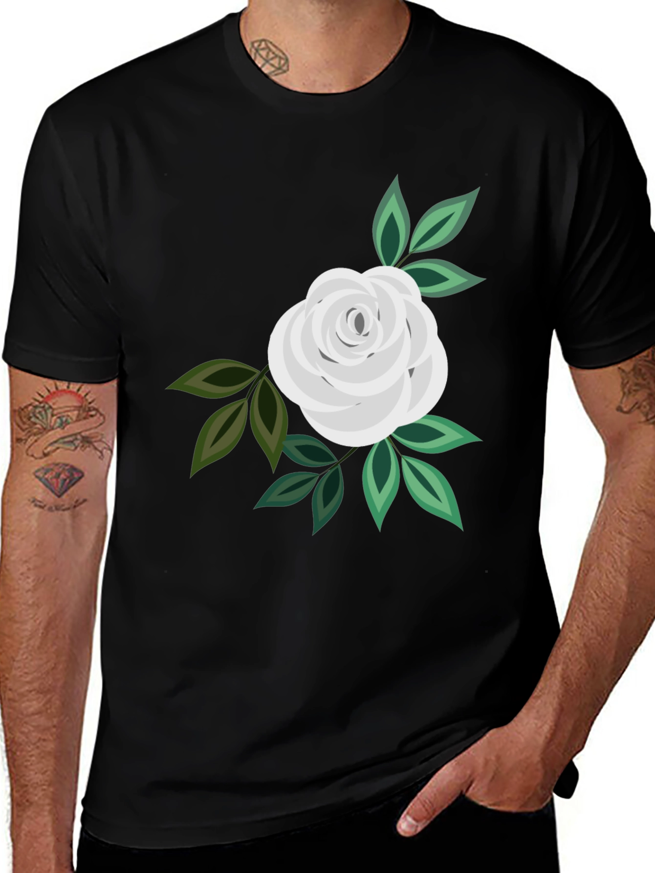 Variant 5 of White Rose Graphic Black T-Shirt