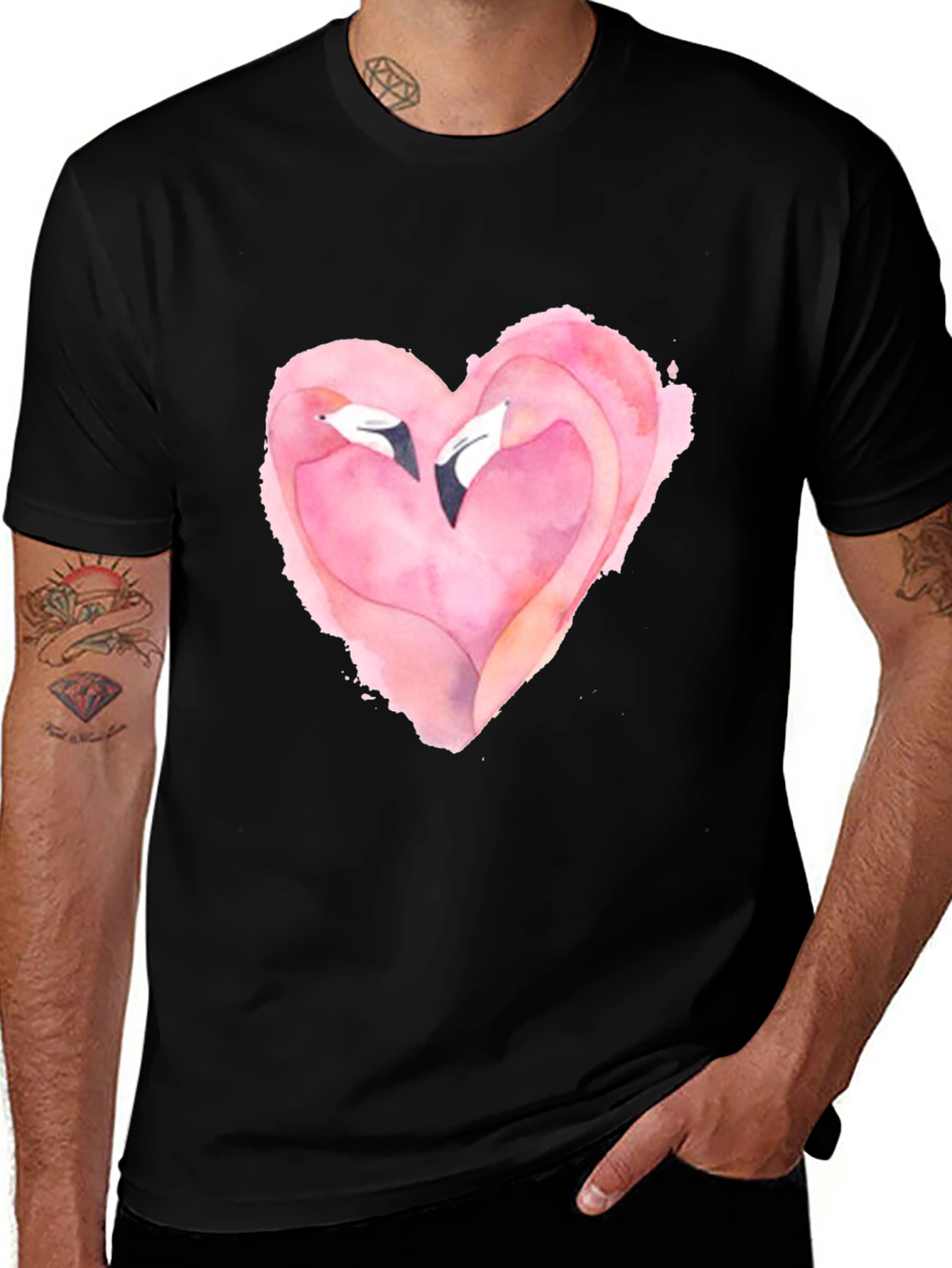 Variant 13 of Flamingo Heart Graphic T-Shirt - Love Birds Tee