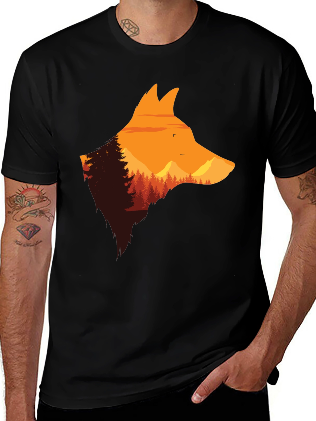 Variant 4 of Wolf Silhouette Landscape Graphic Tee