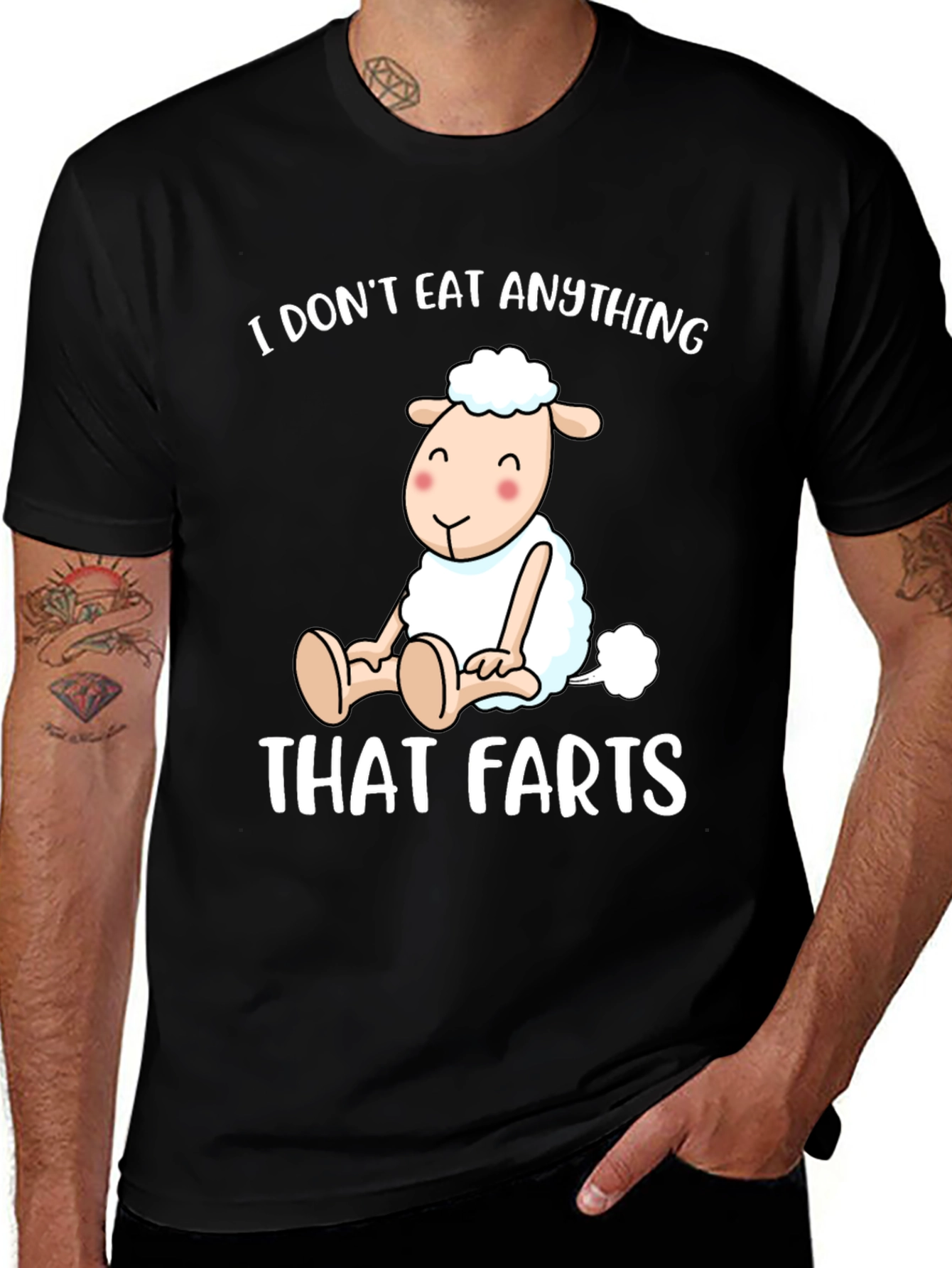Variant 16 of Vegan Sheep T-Shirt - I Don't Eat Anything That Farts