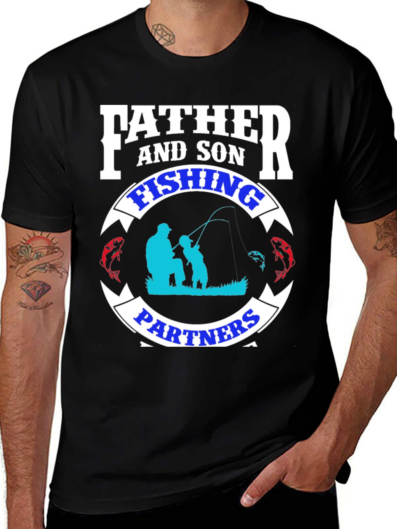 Father and Son Fishing Partners Black T-Shirt