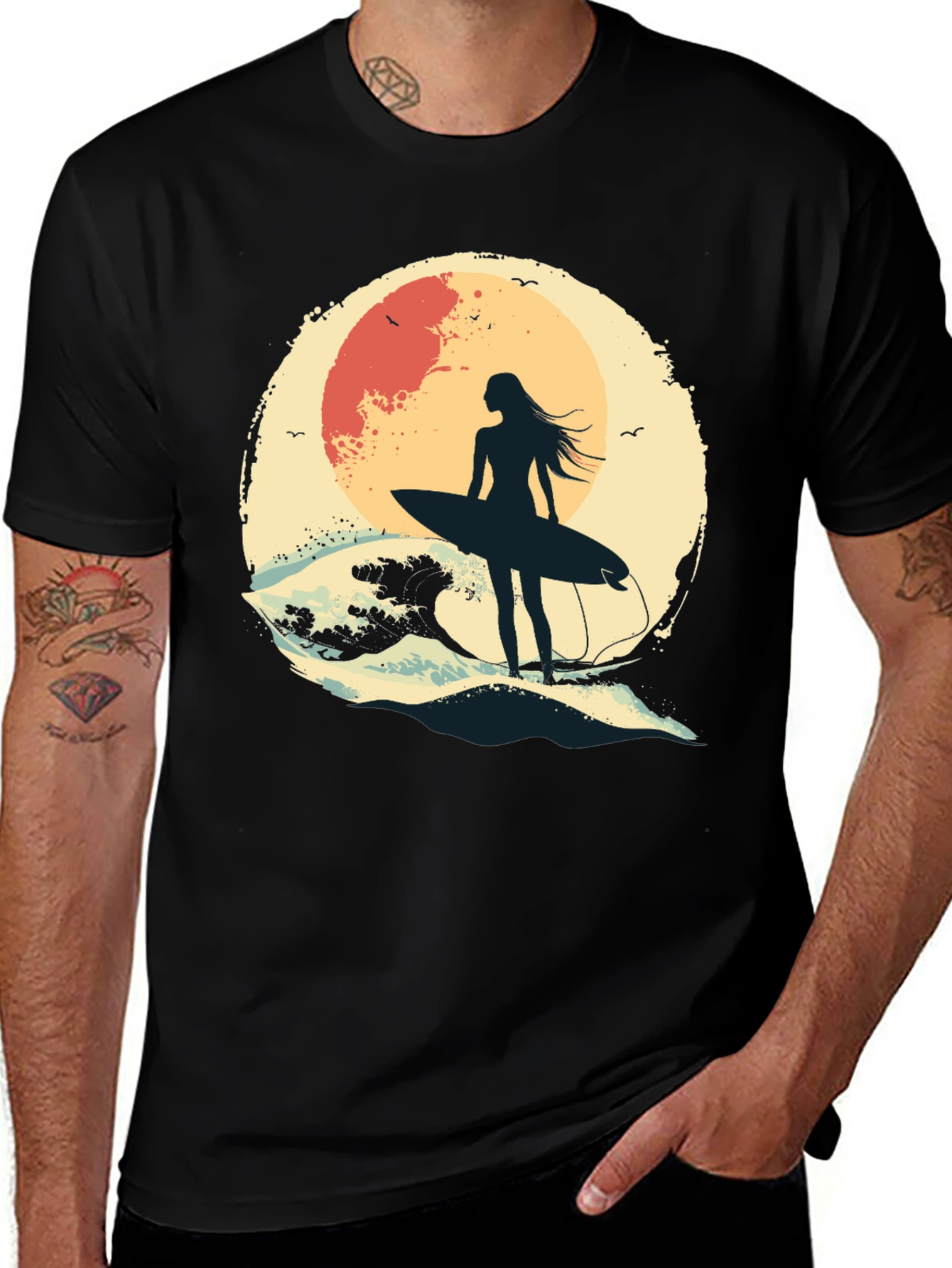 Surfer Girl Graphic Tee - Black Unisex T-Shirt