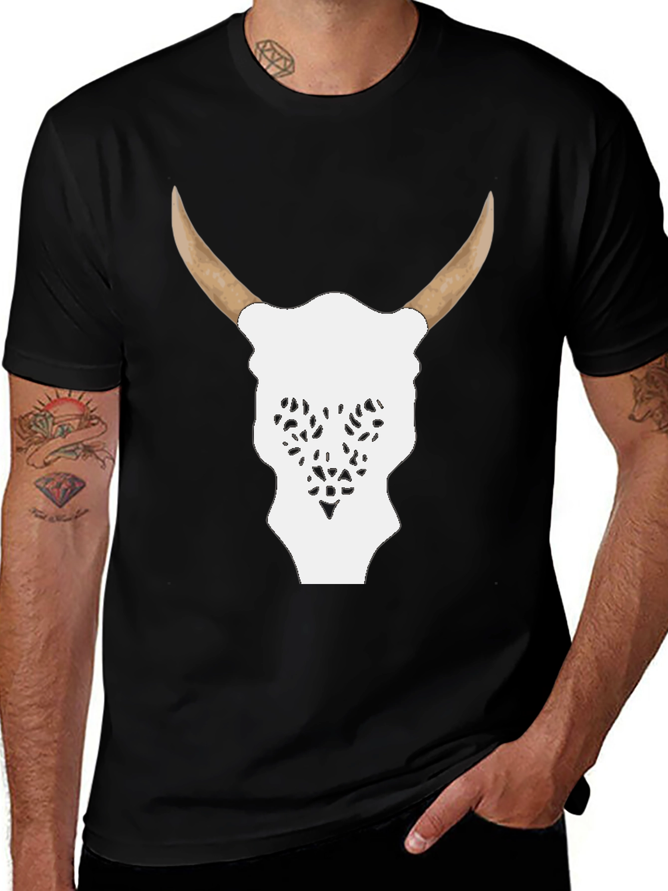 Variant 23 of Bull Skull Graphic Tee - Black Cotton Blend