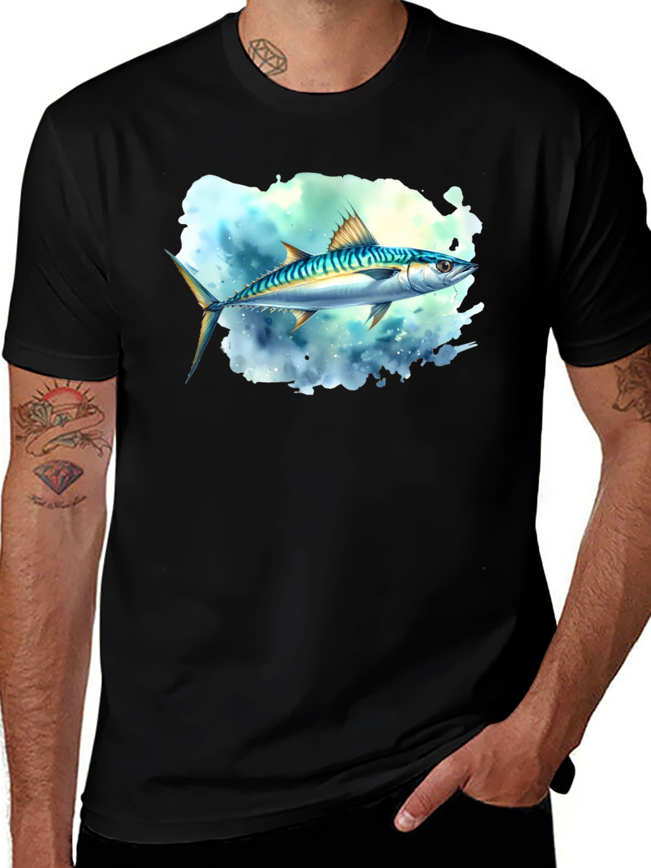 Variant 18 of Mackerel Graphic Tee - Coastal Style Black T-Shirt