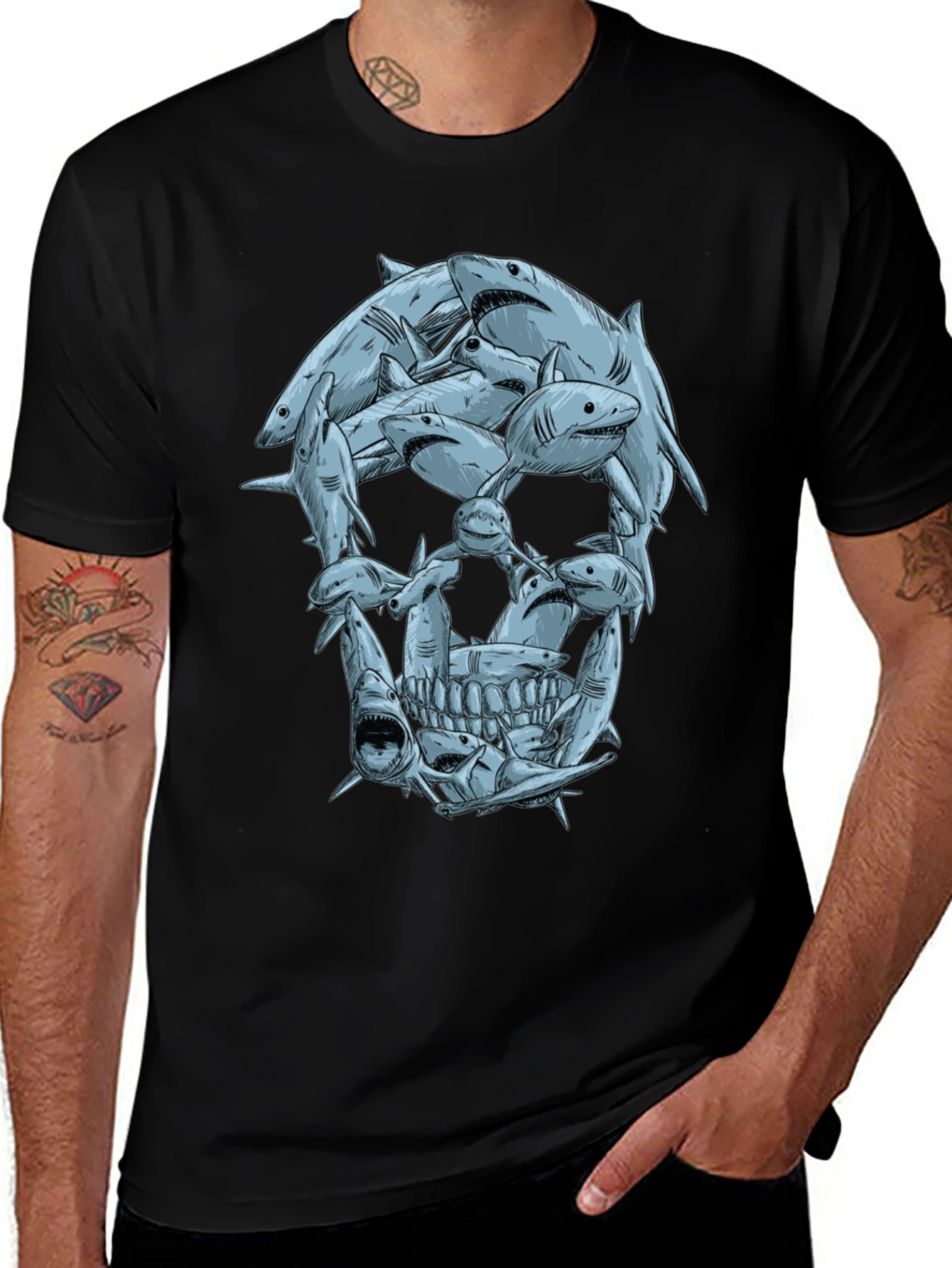 Variant 5 of Shark Skull Graphic Tee - Men's Black T-Shirt