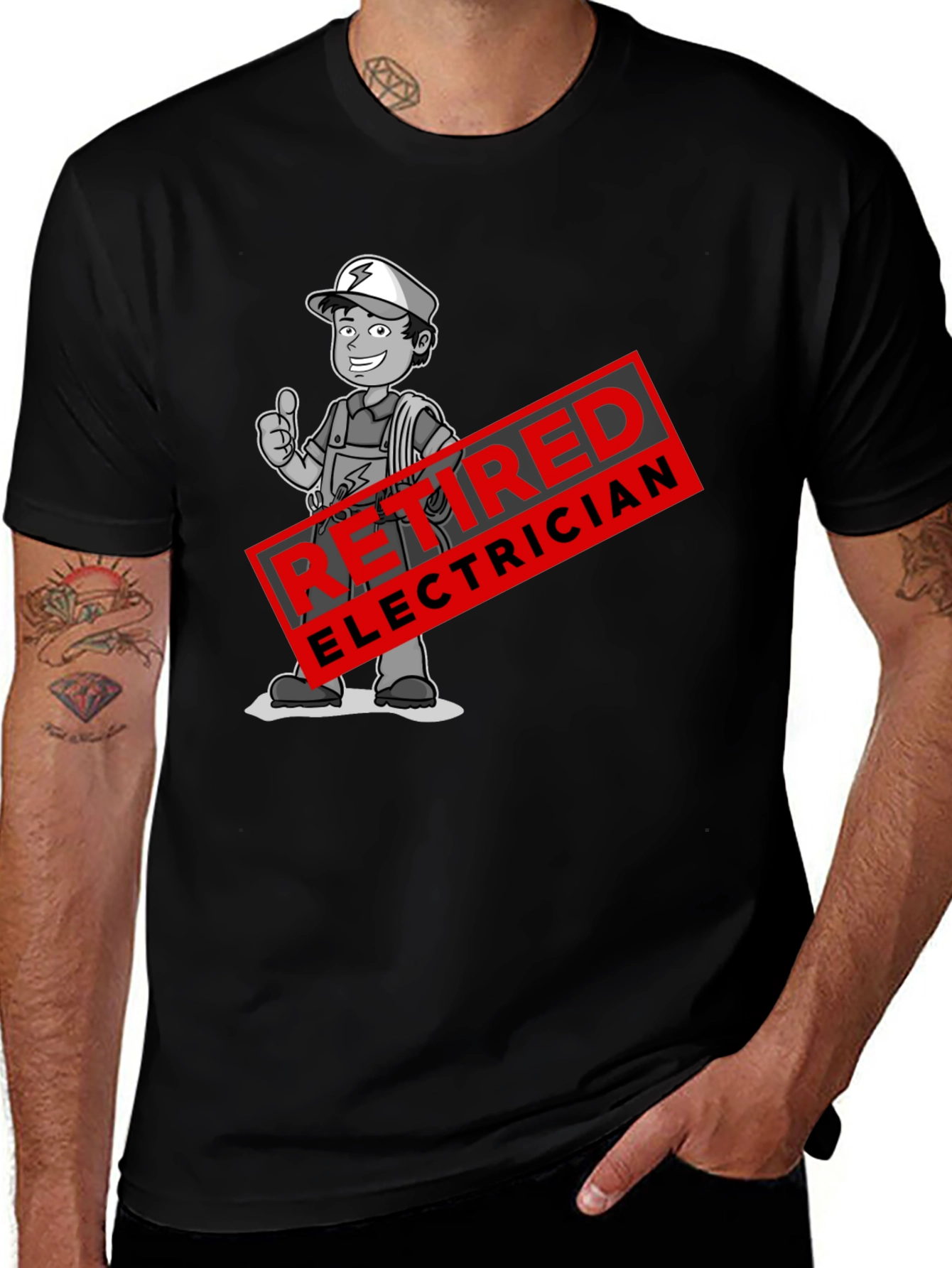 Variant 8 of Retired Electrician Cartoon Graphic T-Shirt