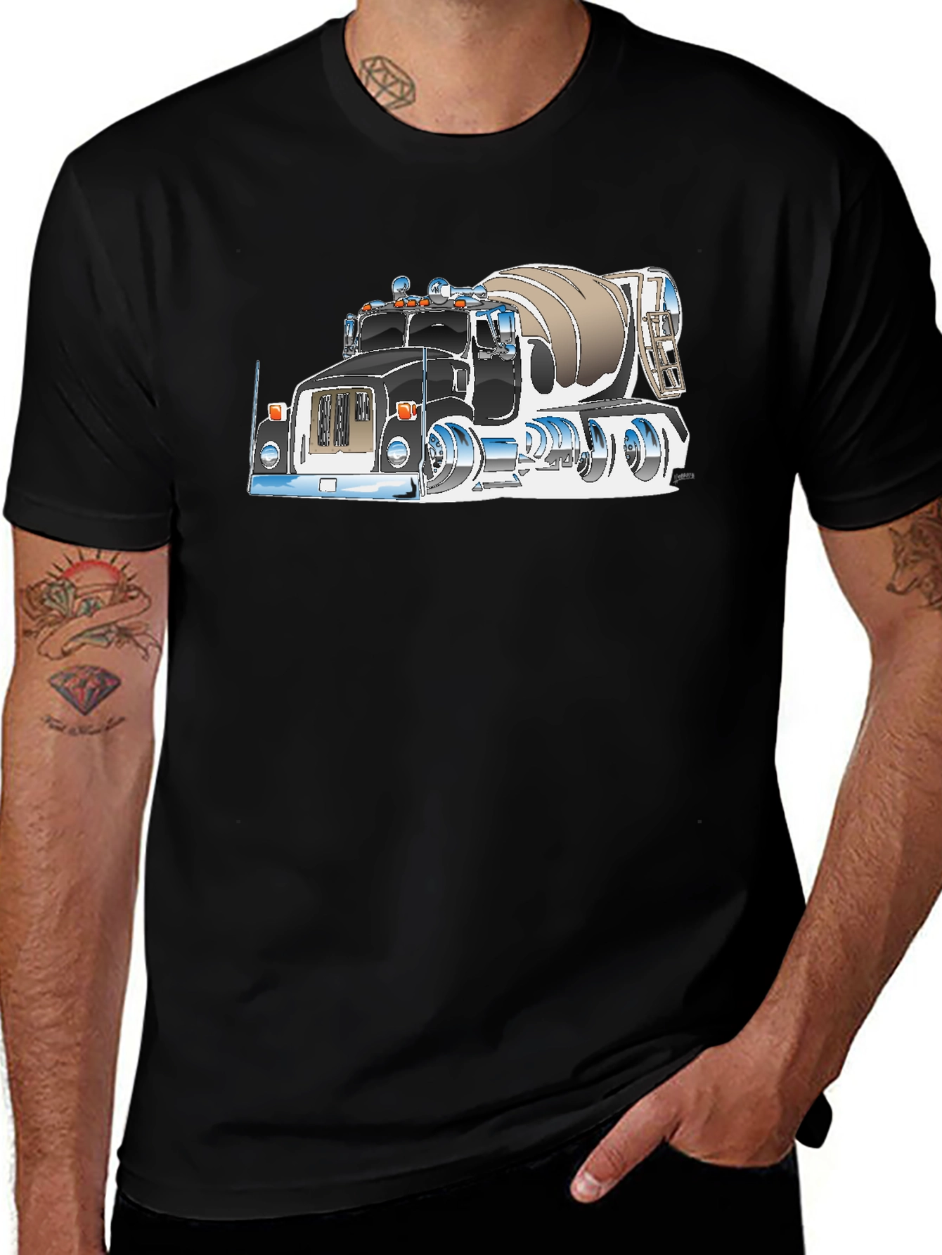 Variant 20 of Cement Truck Graphic Tee - Black Cotton Blend T-Shirt