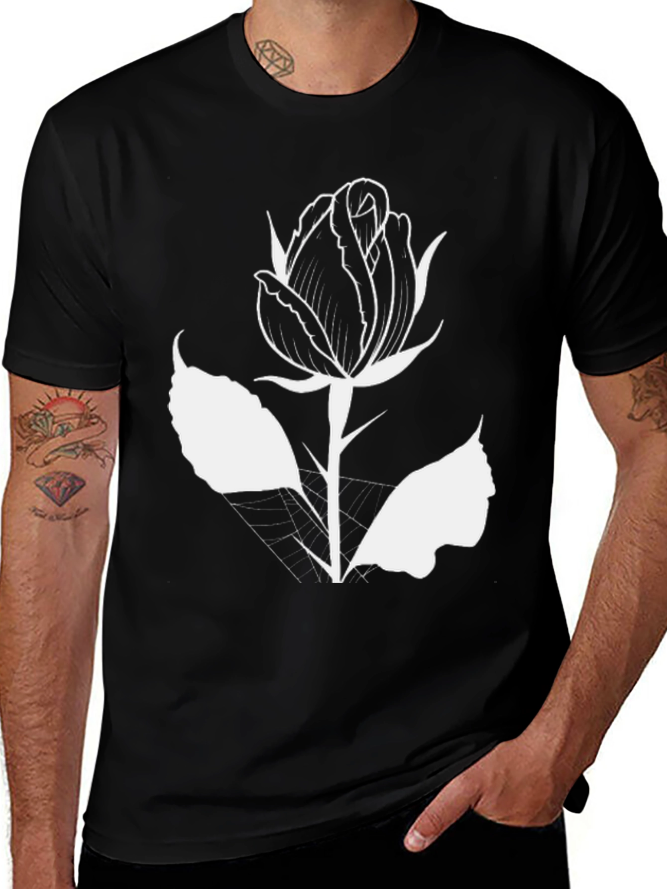 Variant 11 of Rose Graphic T-Shirt - Black Cotton Tee