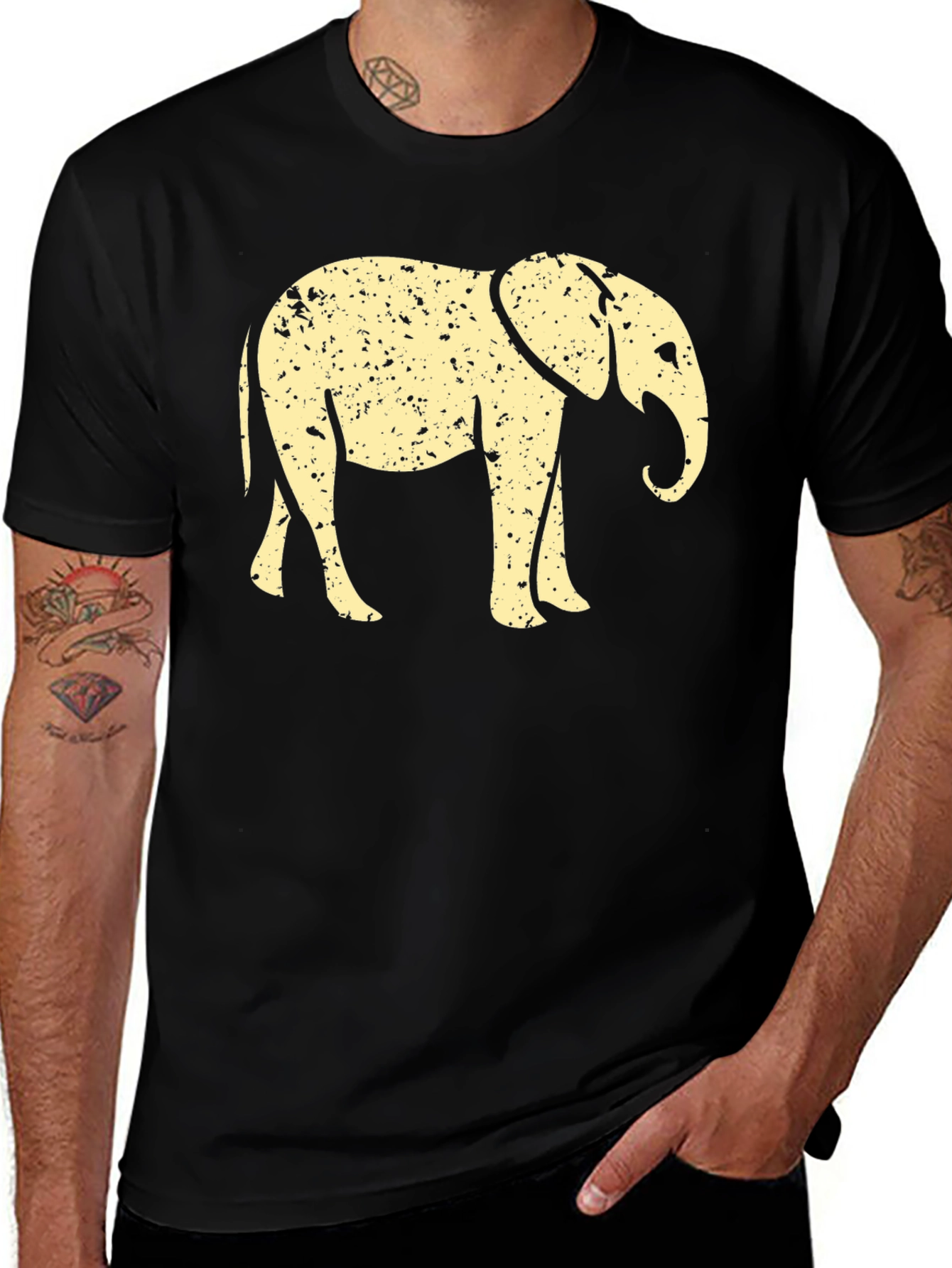 Variant 11 of Elephant Graphic Tee - Men's Black Cotton T-Shirt