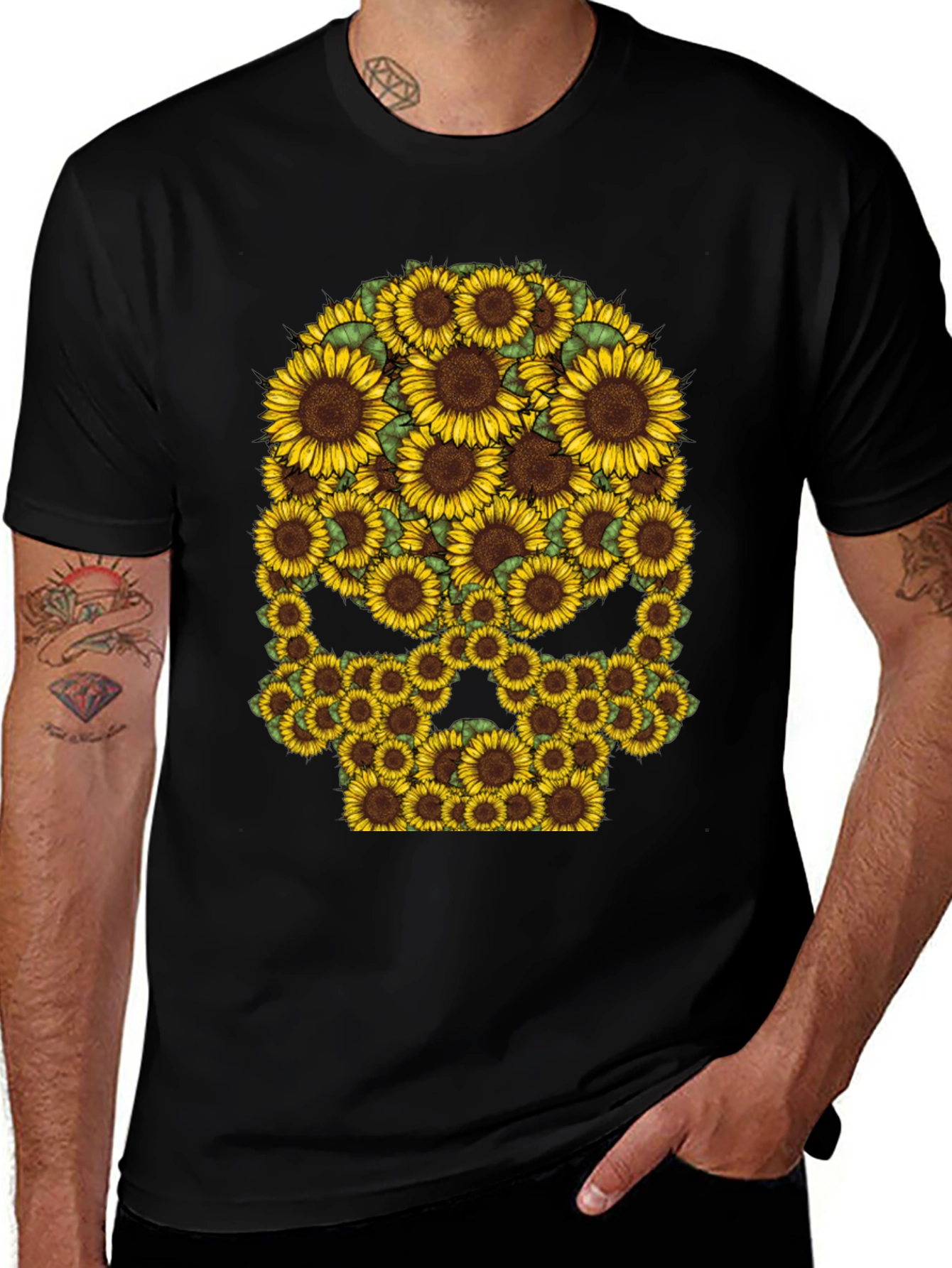 Variant 6 of Sunflower Skull Graphic T-Shirt - Black