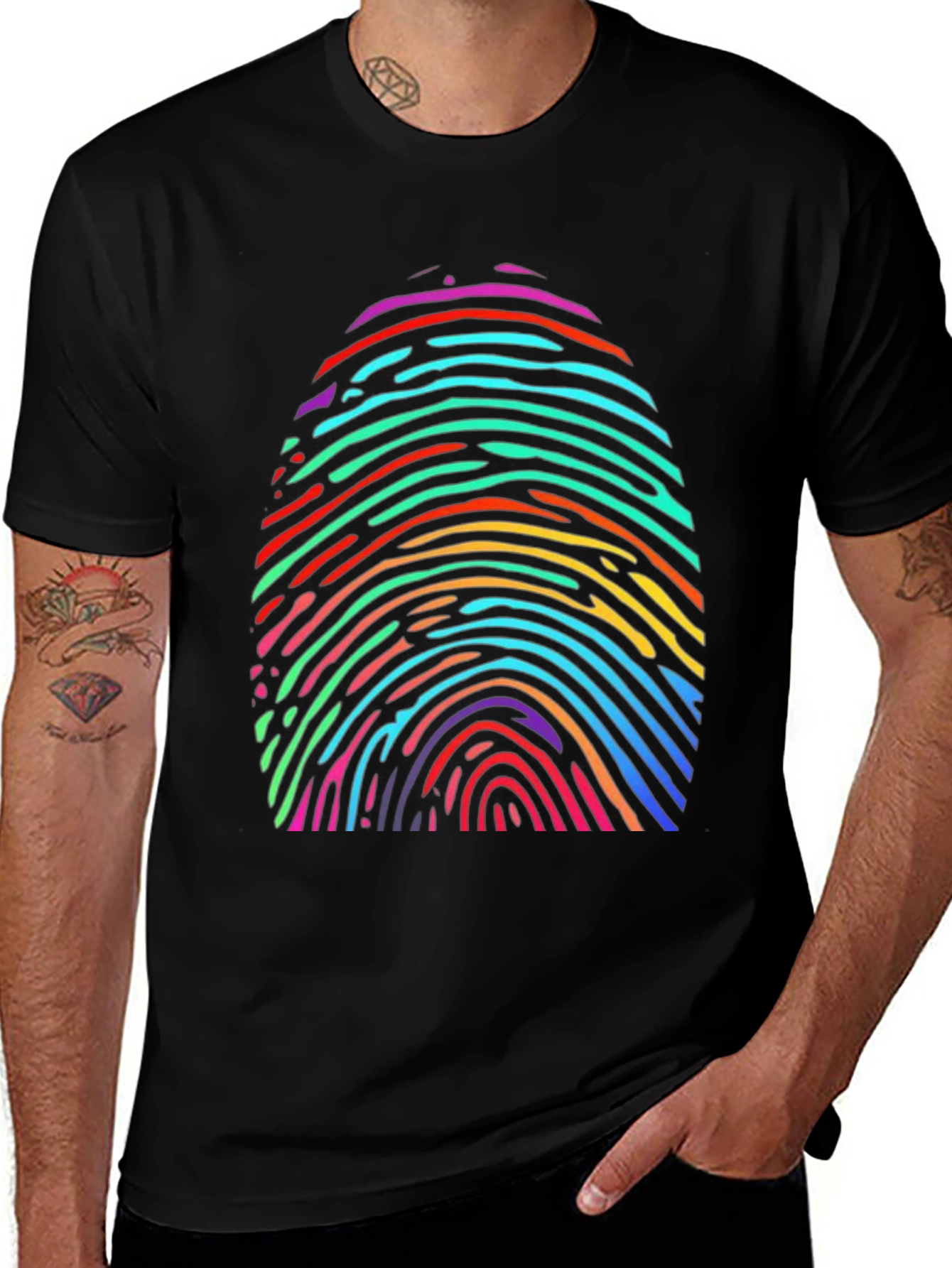 Variant 23 of Rainbow Fingerprint Graphic Tee - Unique & Colorful