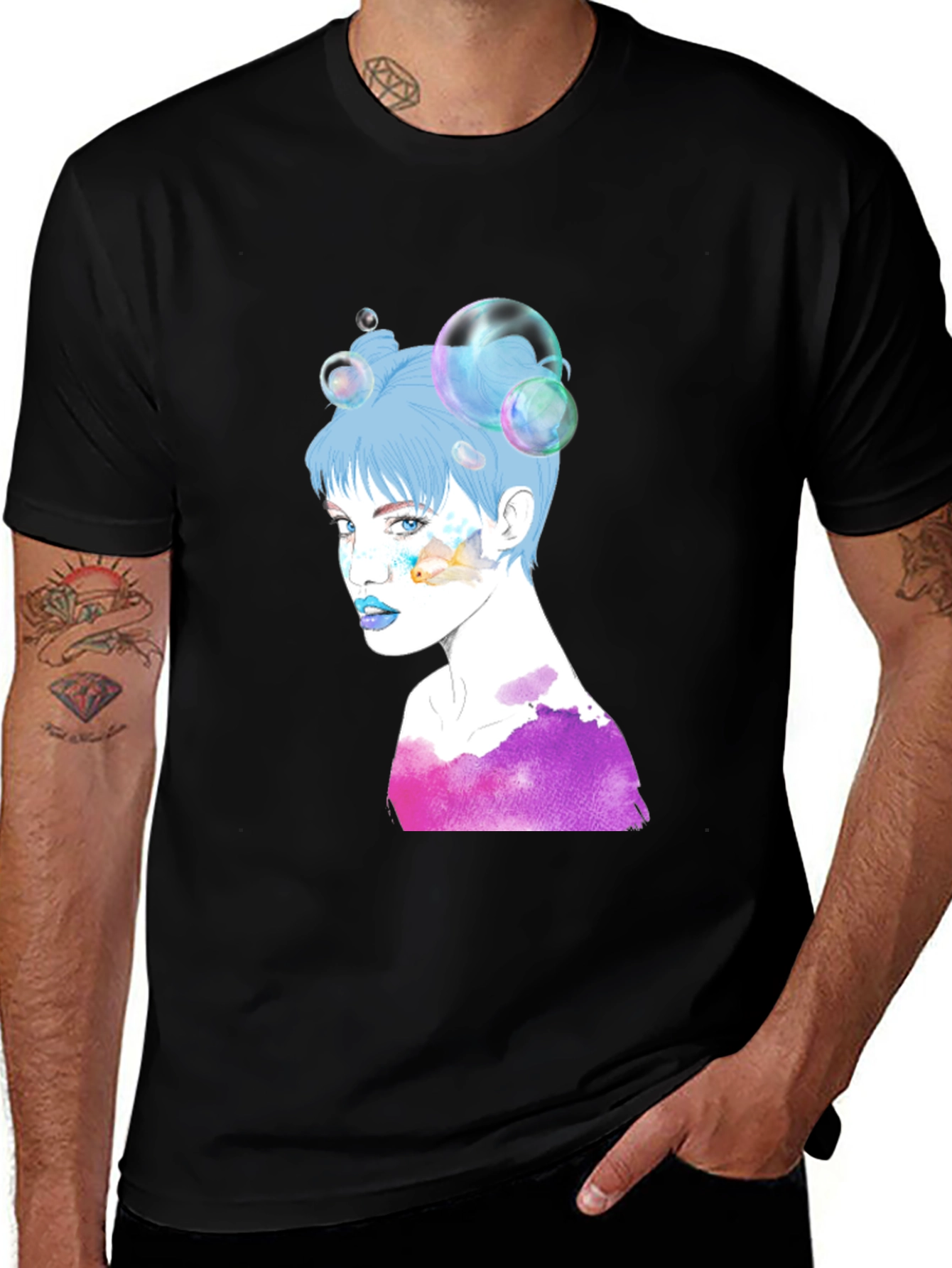 Black Unique Graphic Print Crew Neck T-Shirt main image