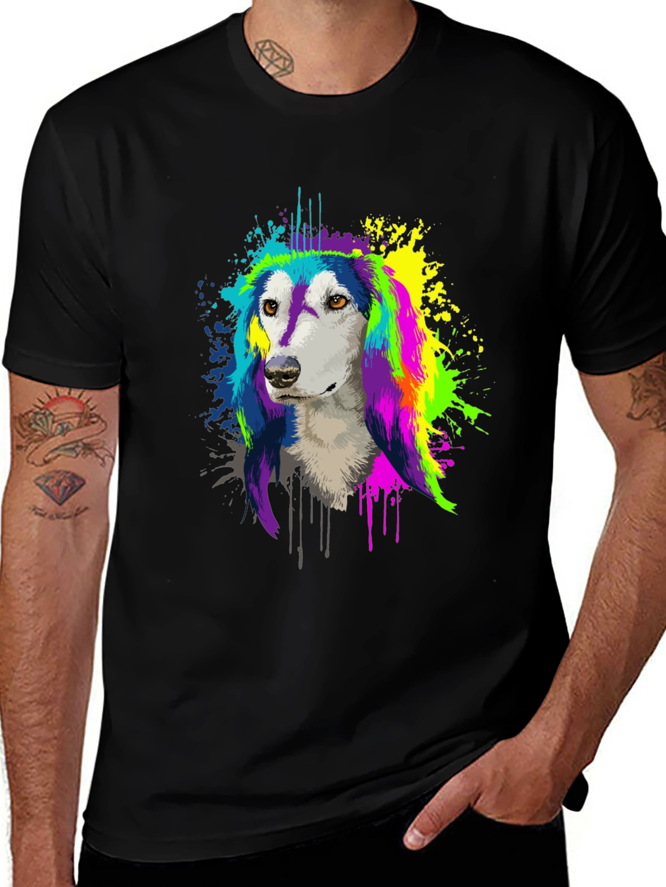 Variant 23 of Colorful Dog Graphic Tee - Unisex Black T-Shirt