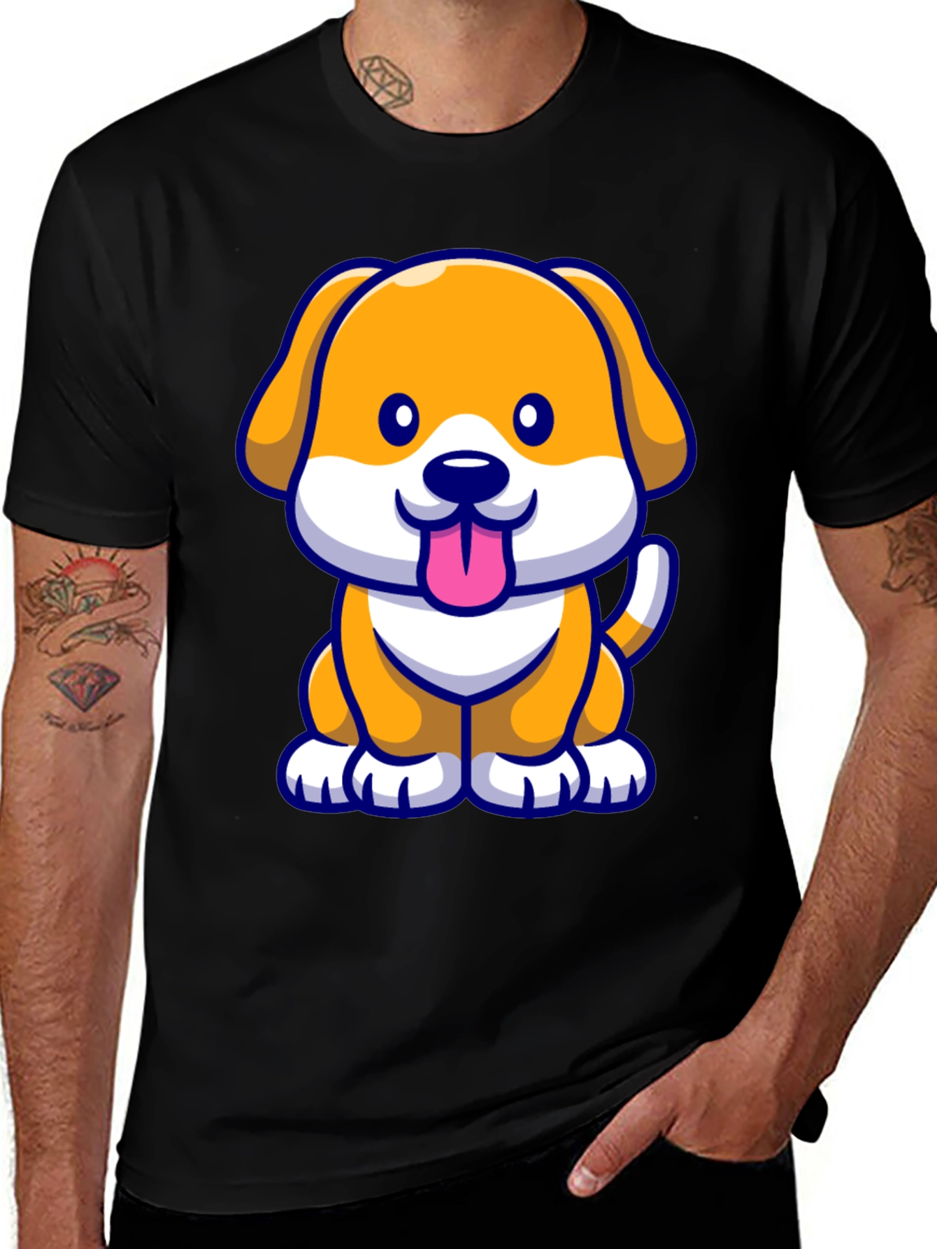 Cute Cartoon Dog T-Shirt - Black