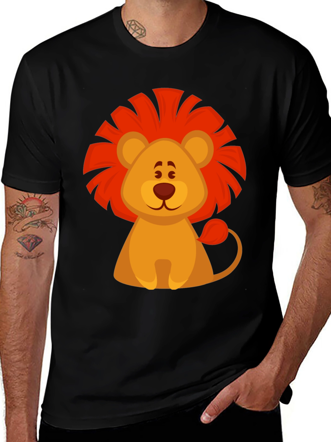 Variant 10 of Lion Graphic Tee - Fun Cartoon Design Black T-Shirt